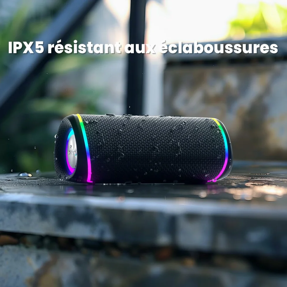 RIENOK Enceinte Bluetooth Portable 30W, Bluetooth 5.3, Autonomie 10H, Support TF Carte 128Go, AUX