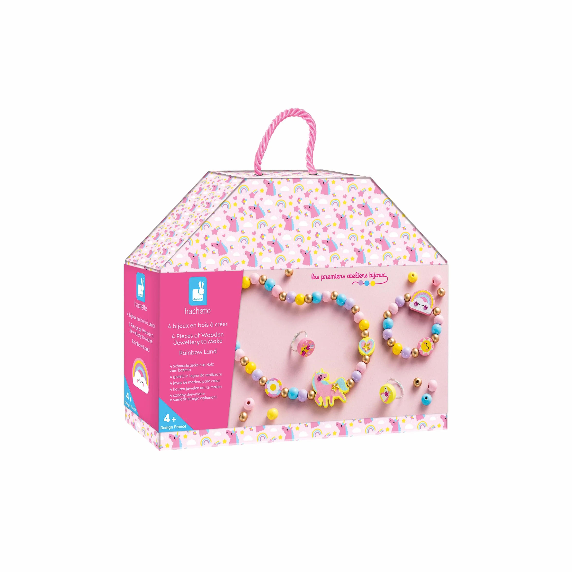 Janod Rainbow land Boîte de 4 bijoux en bois à créer