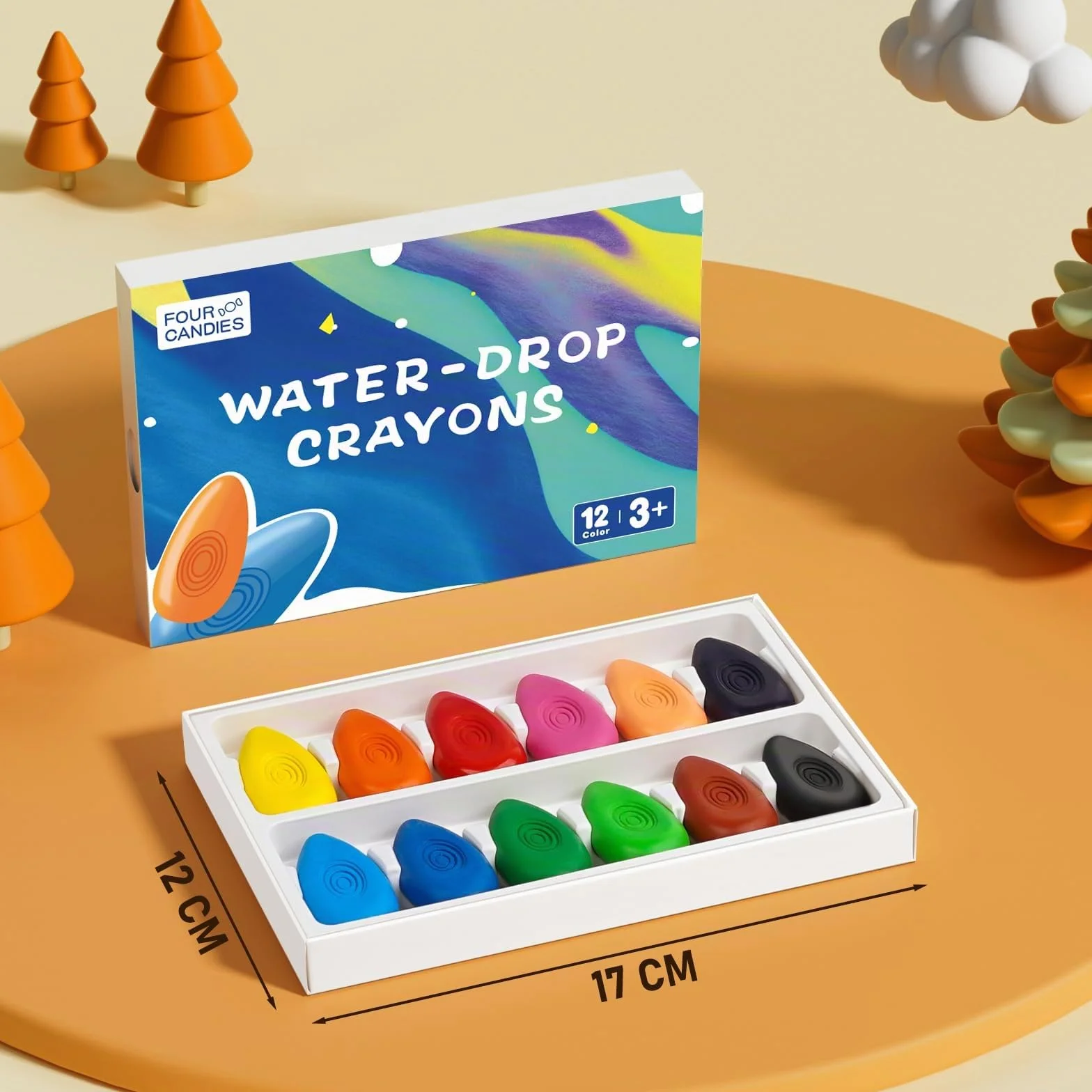 Four Candies Lot de 12 crayons à doigts non toxiques lavables forme goutte d'eau facile à saisir