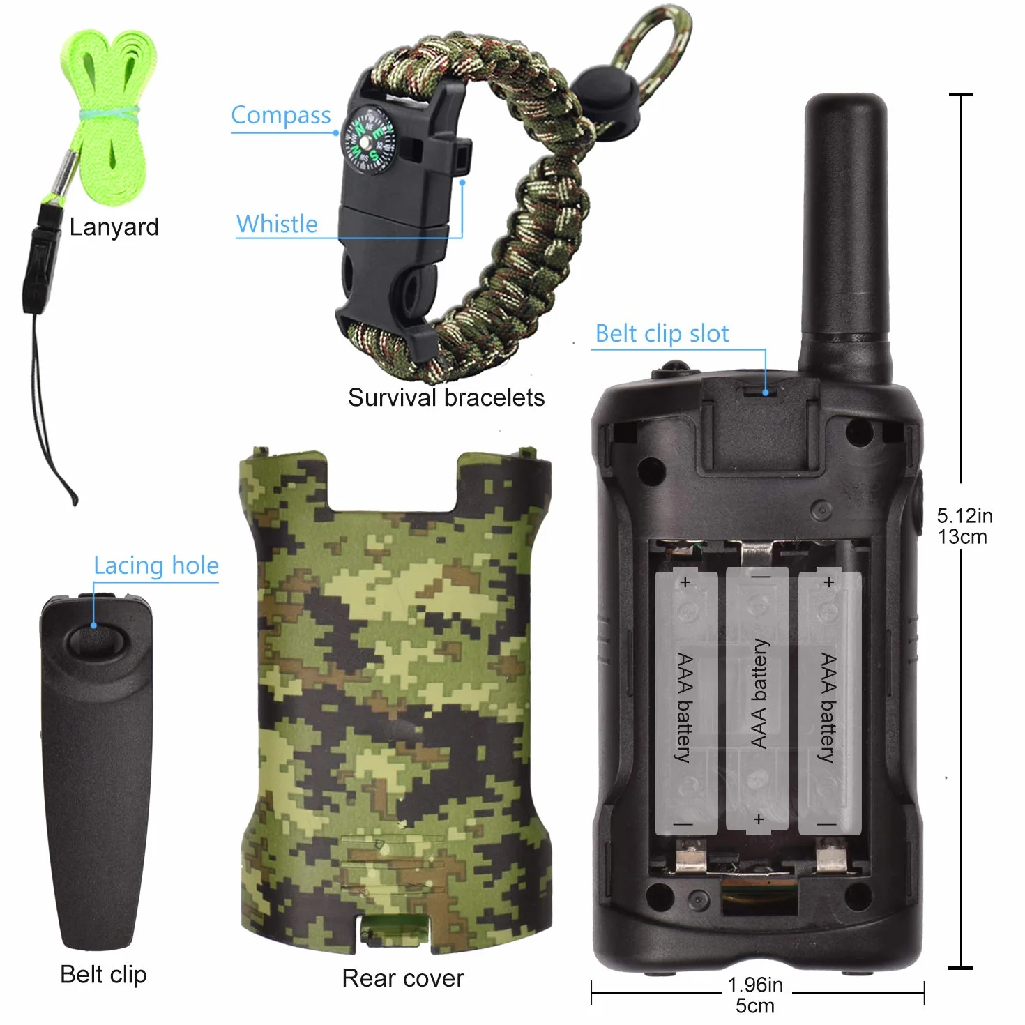 Talkie Walkie Enfants 8 Canaux Radio Bidirectionnelle avec LCD Lampe pour Aventure Camping Jouet Exterieur 4-12 Ans