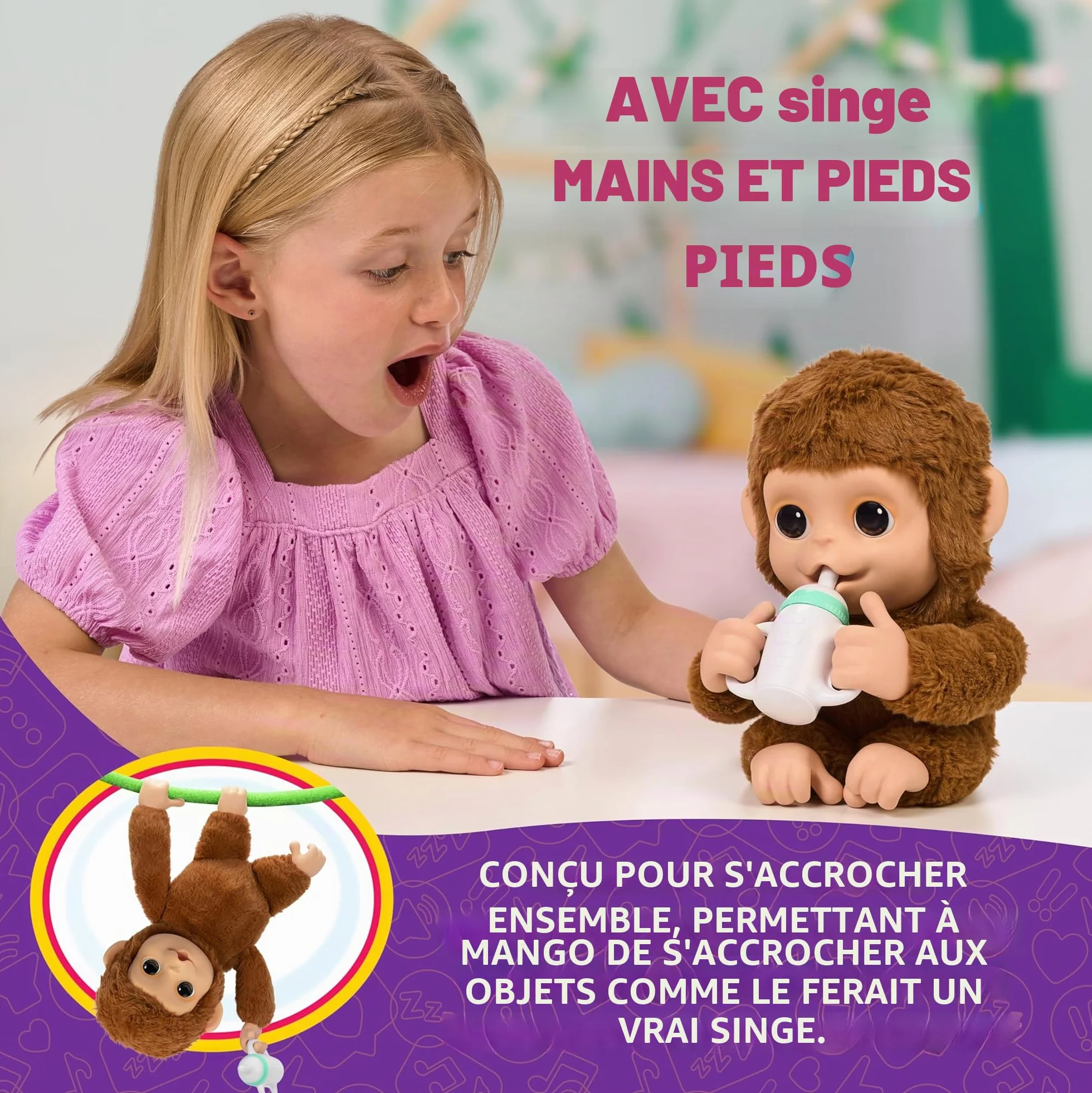 Little Live Pets Mon bébé Singe Jouet Interactif avec Plus de 50 Sons et Réactions, Nourris-Le, Il suce Son Pouce et rigole, À partir de 4 Ans