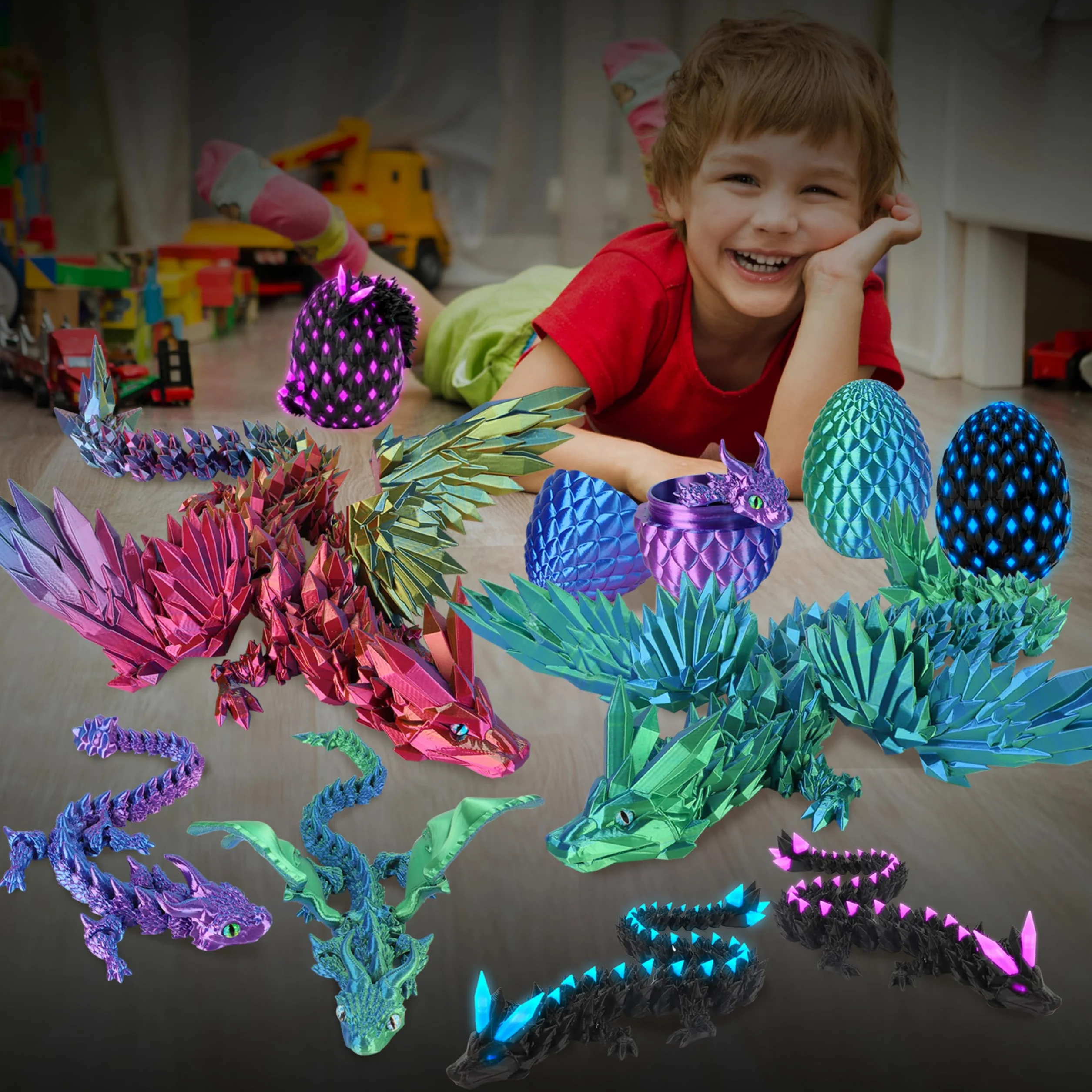 JONRRYIN Œufs de Dragon Articulé 3D Lumineux, Jouet Cadeau Enfants Adultes