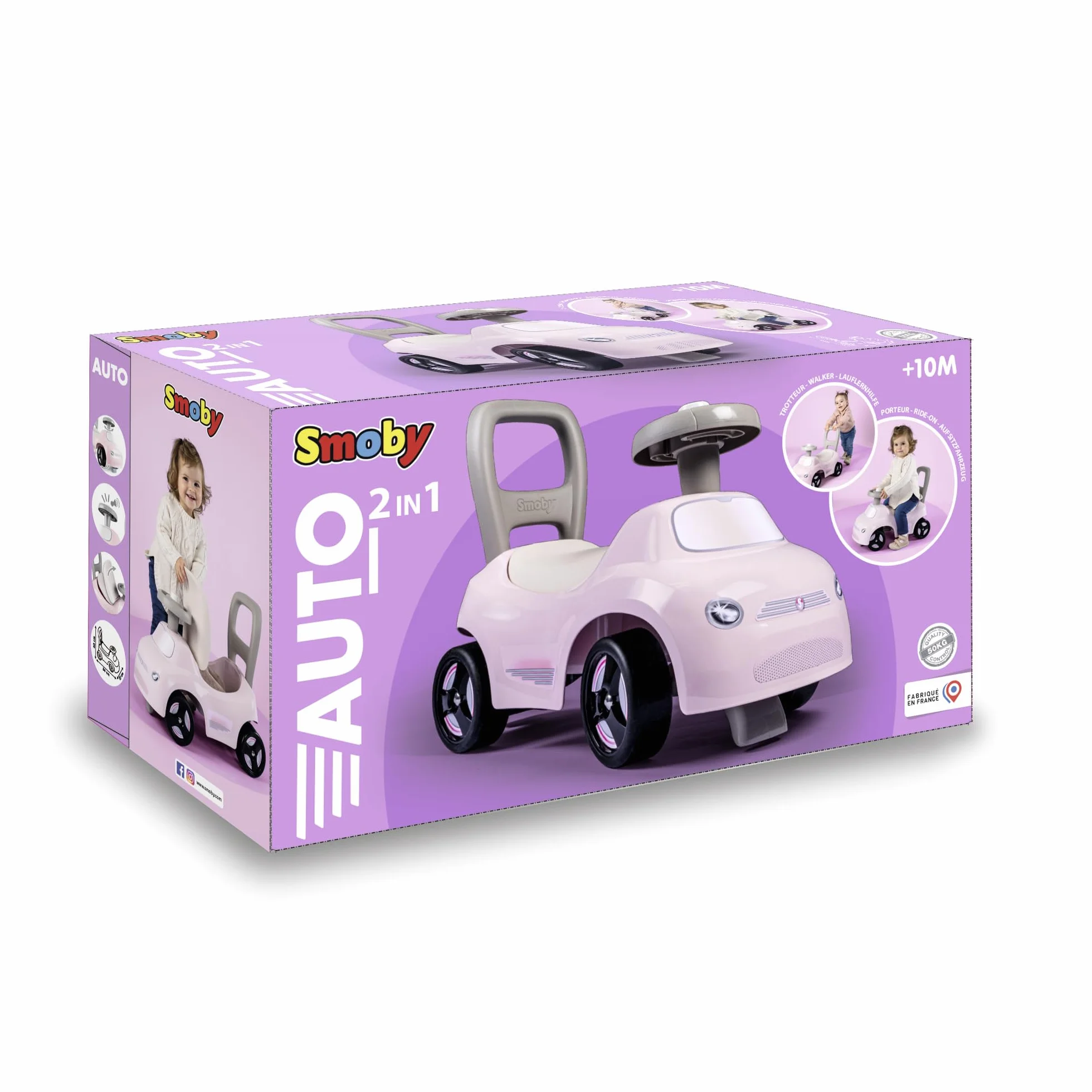 Smoby Porteur Auto Rose Trotteur Volant Directionnel Coffre Jouets 10 Mois Fabrication Française