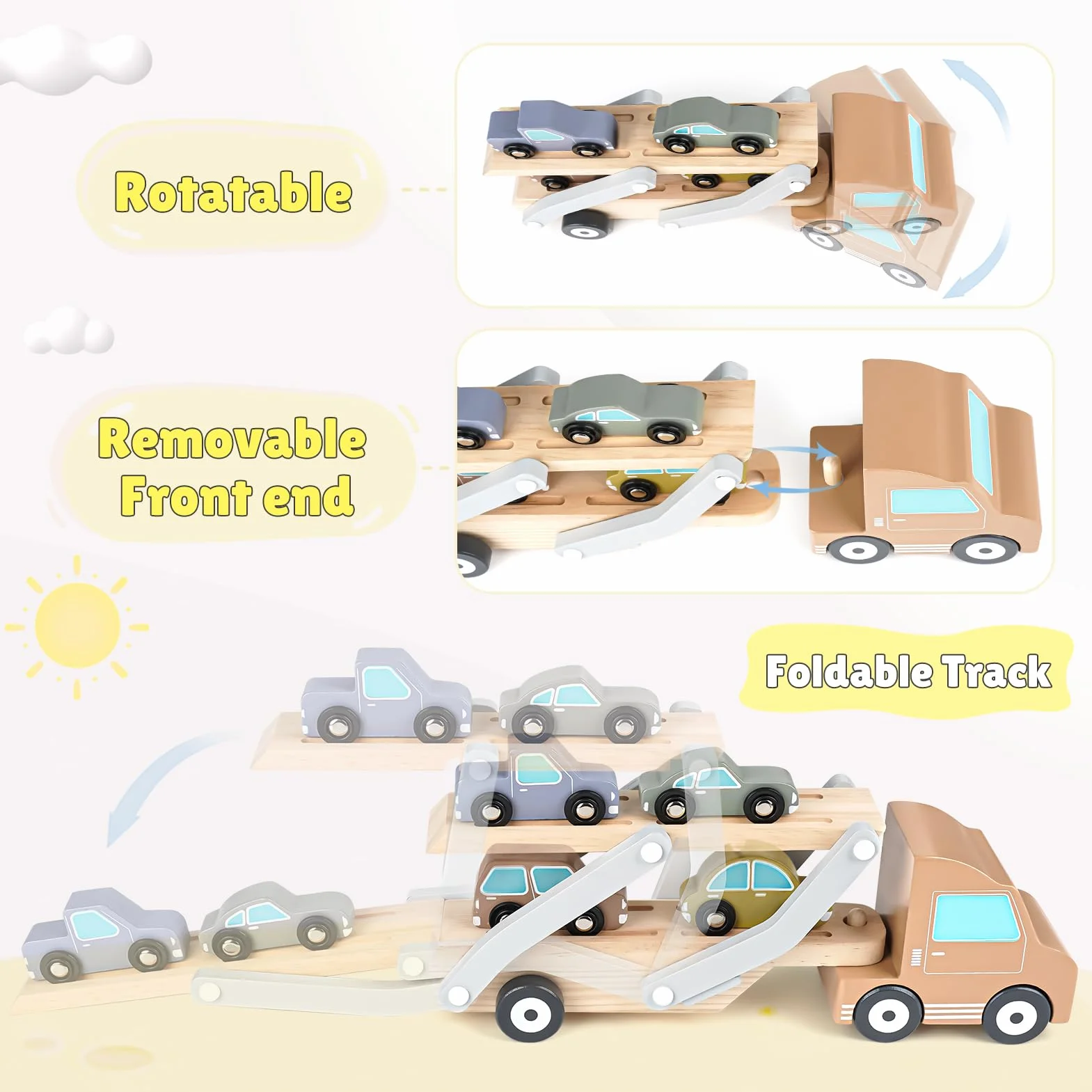 Jouet Bebe 1 an en Bois Voiture Garage Enfant Montessori avec 4 Mini-Voitures