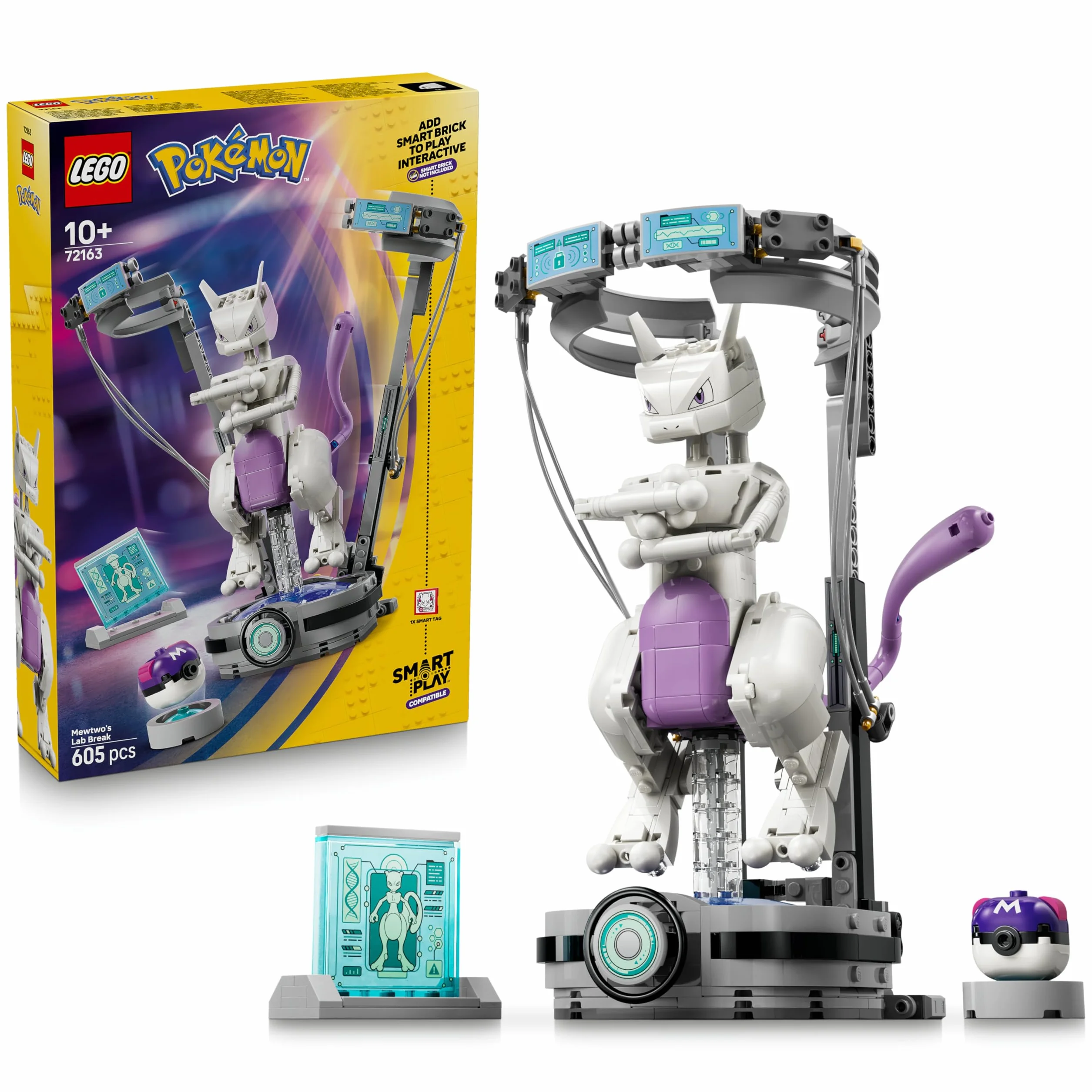 LEGO Pokémon Smart Play L’Évasion du Labo de Mewtwo 72163 Jouet Interactif Set Compatible 1 Smart Tag 1 Pokémon