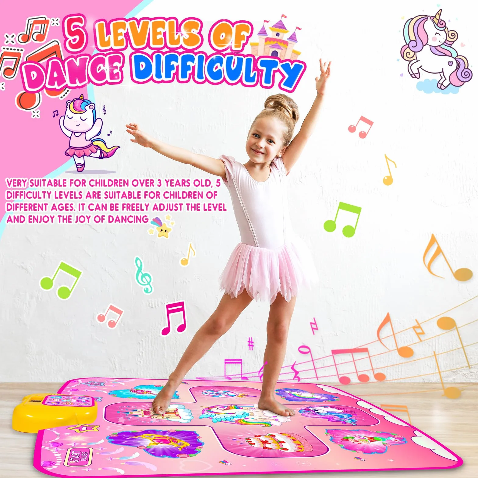 Tapis de Danse Licorne pour Filles 2-8 Ans, 5 Niveaux de Danse, Cadeau Anniversaire Noël