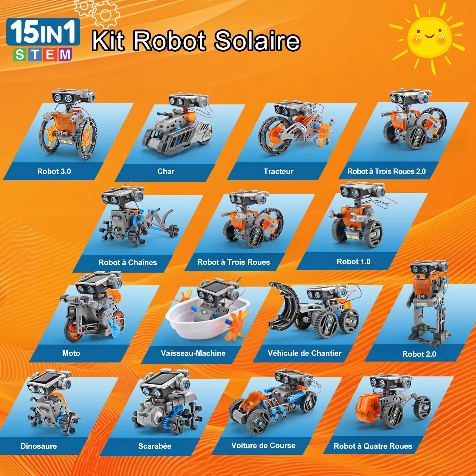VEPOWER Robot Solaire 15 in 1 Énergie Solaire et Batterie Double DIY Cadeau STEM Jeux de Construction pour Enfant 8-13 Ans 212 Pièces