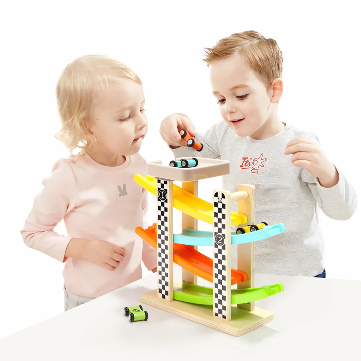 Jouet Rampe de Course en Bois pour Garçon 2 Ans, Jeu Voiture pour 12-18 Mois, Cadeau Enfant 1 an