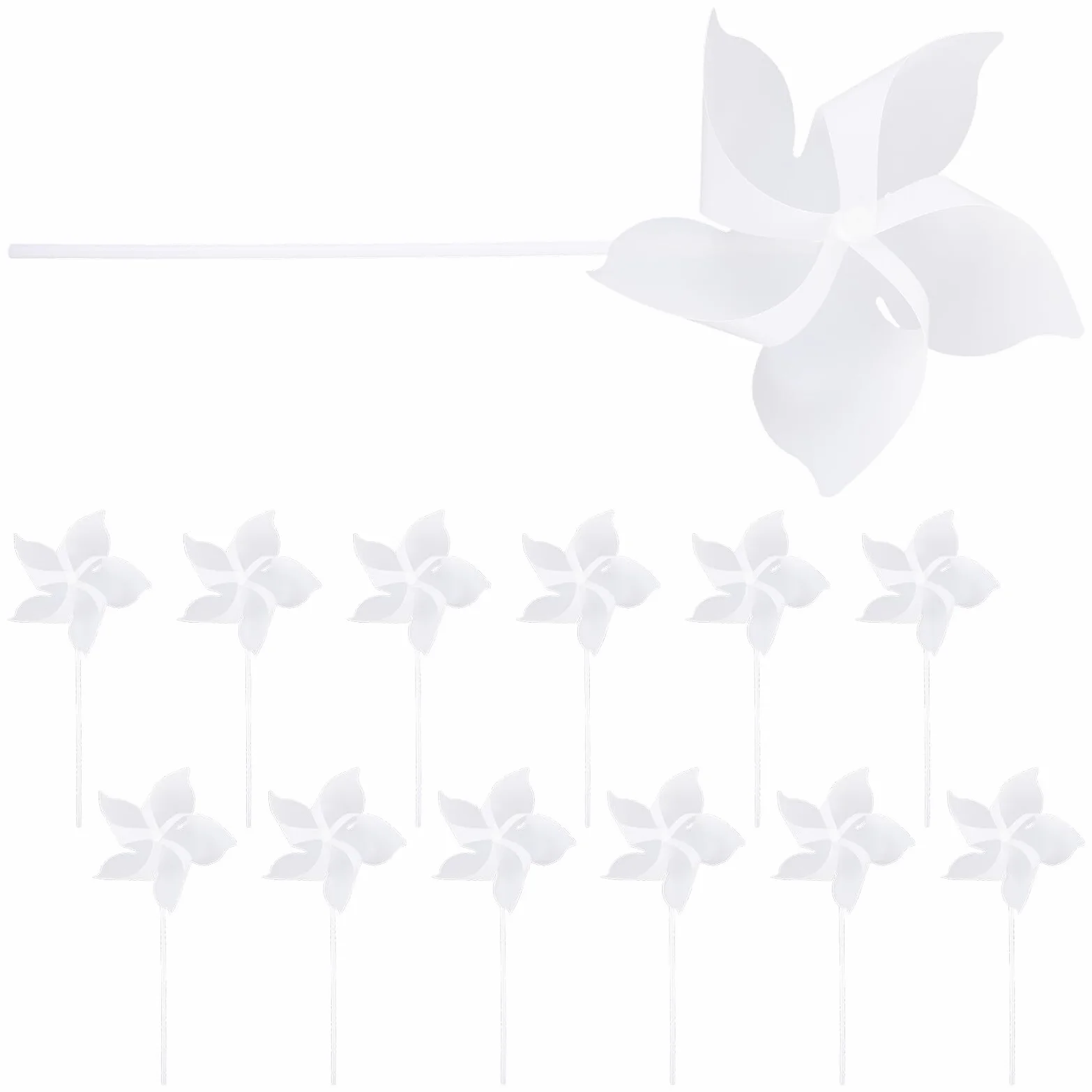 HEMOTON Lot de 24 Moulins à Vent Artisanaux en Plastique Blanc 20 cm, Jouets Créatifs