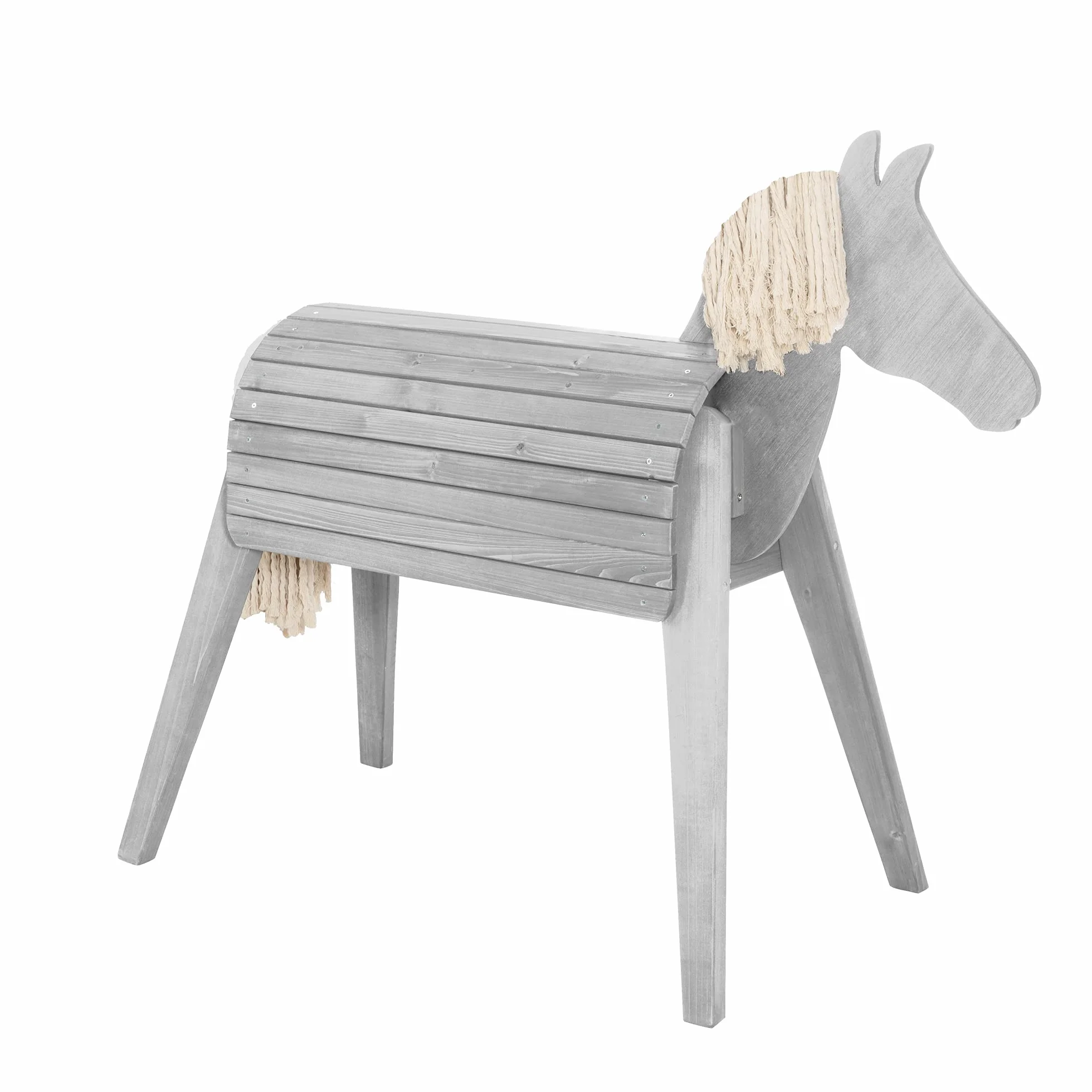 Cheval d'Équitation en Bois Massif pour Enfants - Hauteur d'Assise 89 cm - Teinté Gris