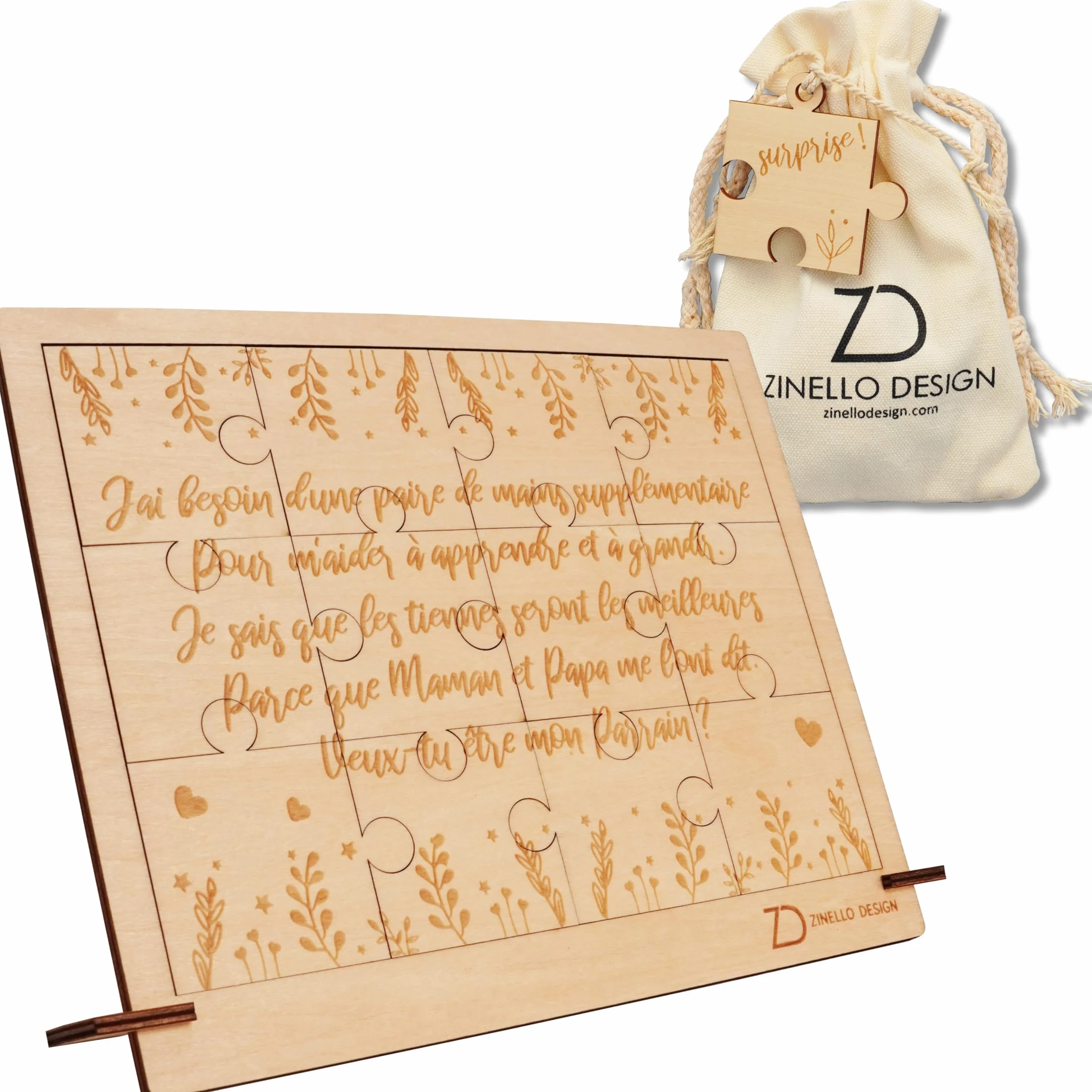 Puzzle en Bois Annonce Grossesse pour Parrain, Idée Cadeau Casse-Tête Original et Personnalisé avec Pochette Cadeau (Cadre)