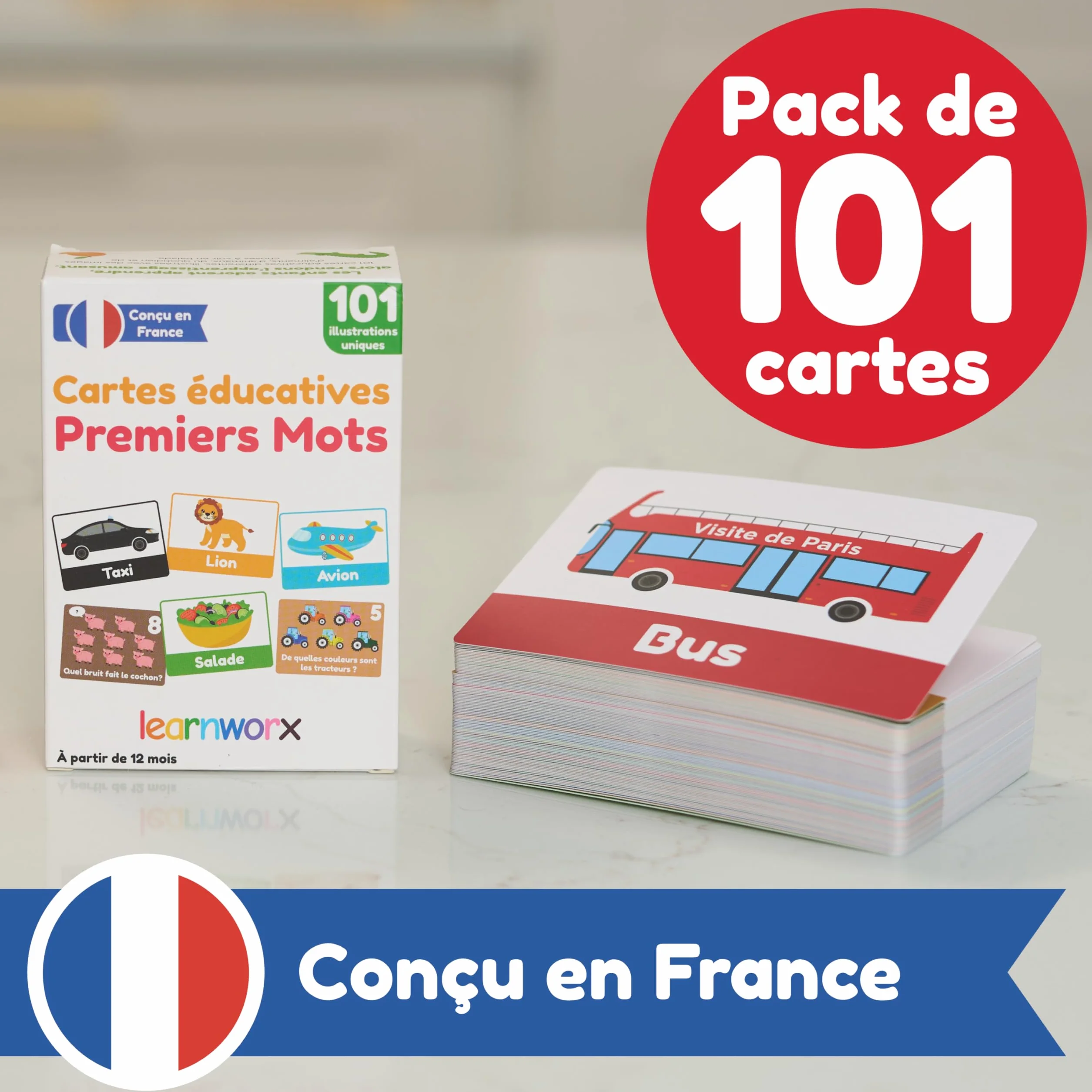 Cartes Éducatives Premiers Mots Flashcards Enfants 1-3 Ans 101 Supports d’Éveil Uniques