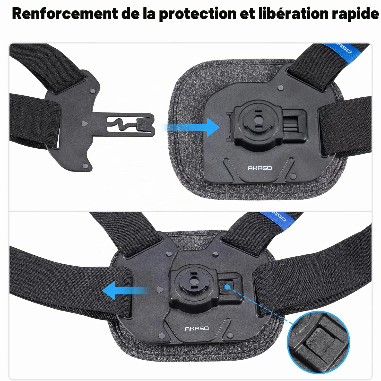 AKASO Harnais de Poitrine à Dégagement Rapide pour Caméras Sport EK7000, Brave 4, Brave 7, V50X