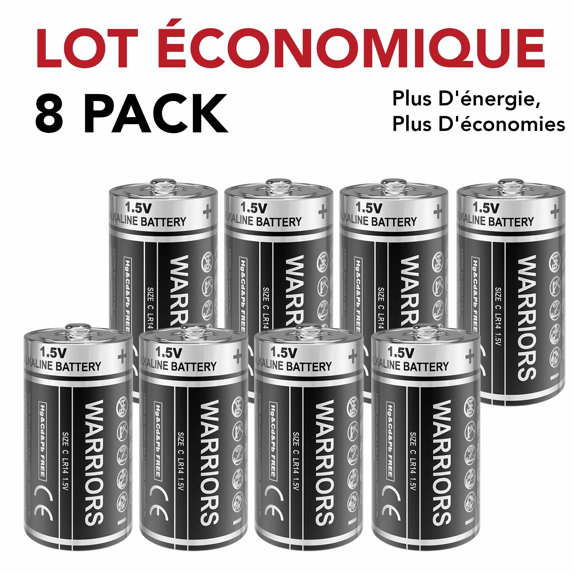 Piles LR14 C Alcalines 1,5V Lot de 8 Warriors 8X Anti-Fuite 10 Ans