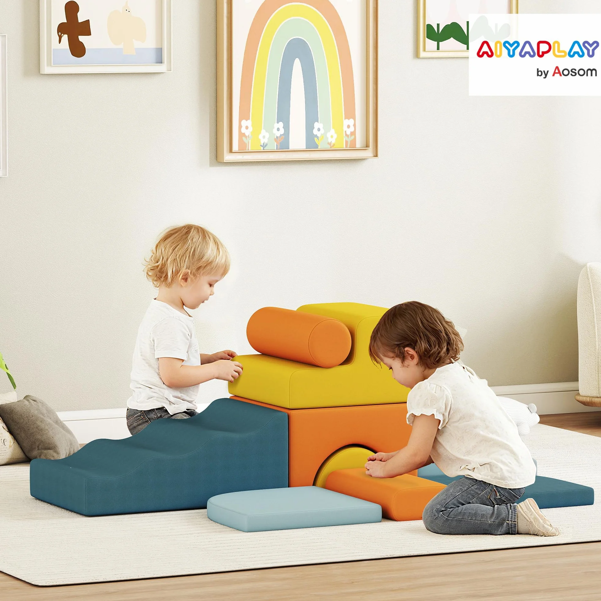 AIYAPLAY Parcours motricité bébé 9PCS, module motricité mousse housse amovible velours, blocs construction jouets éducatifs multicolore