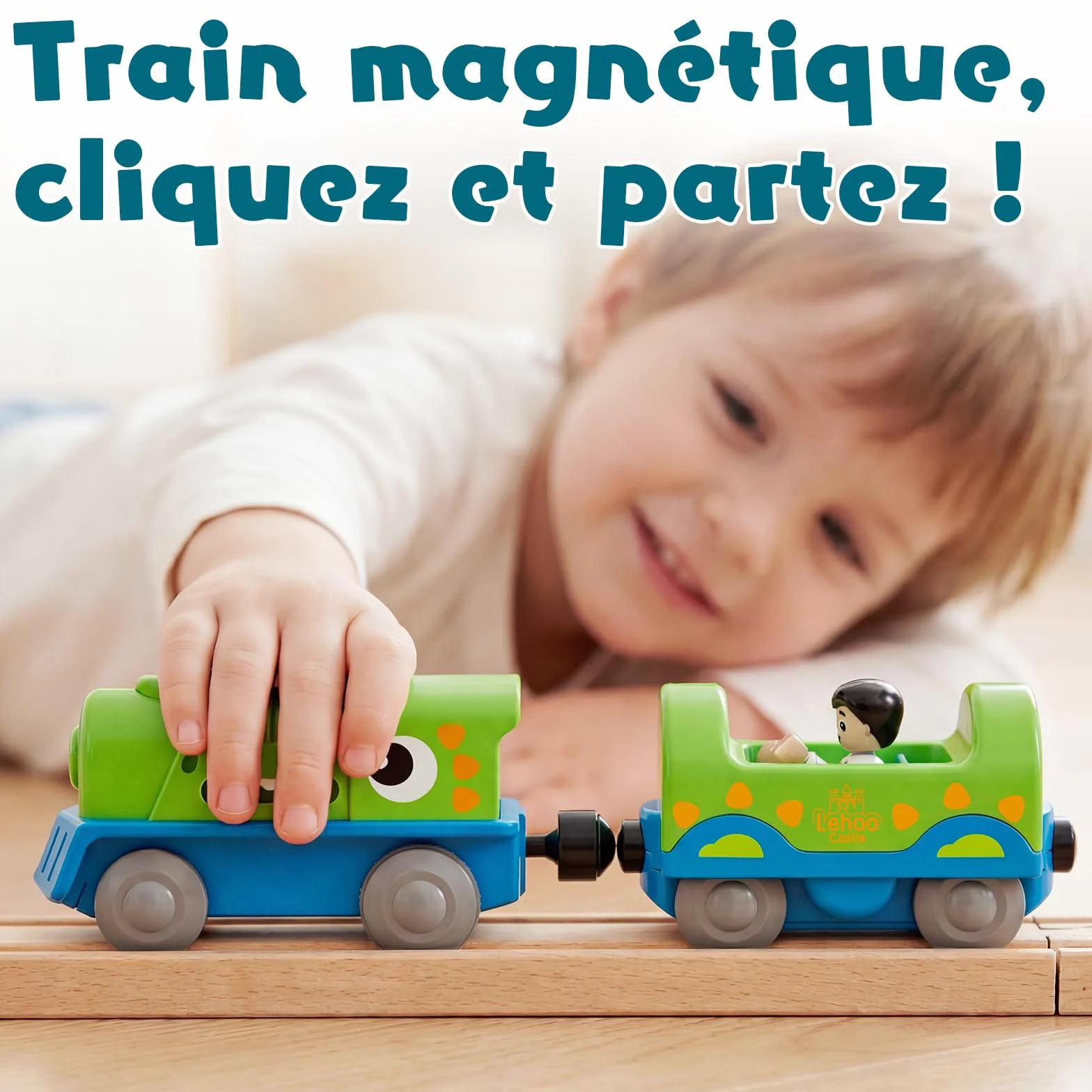 Lehoo Castle Train Électrique Enfant Bois Dinosaure Locomotive Cadeau Garçon Fille 3 Ans
