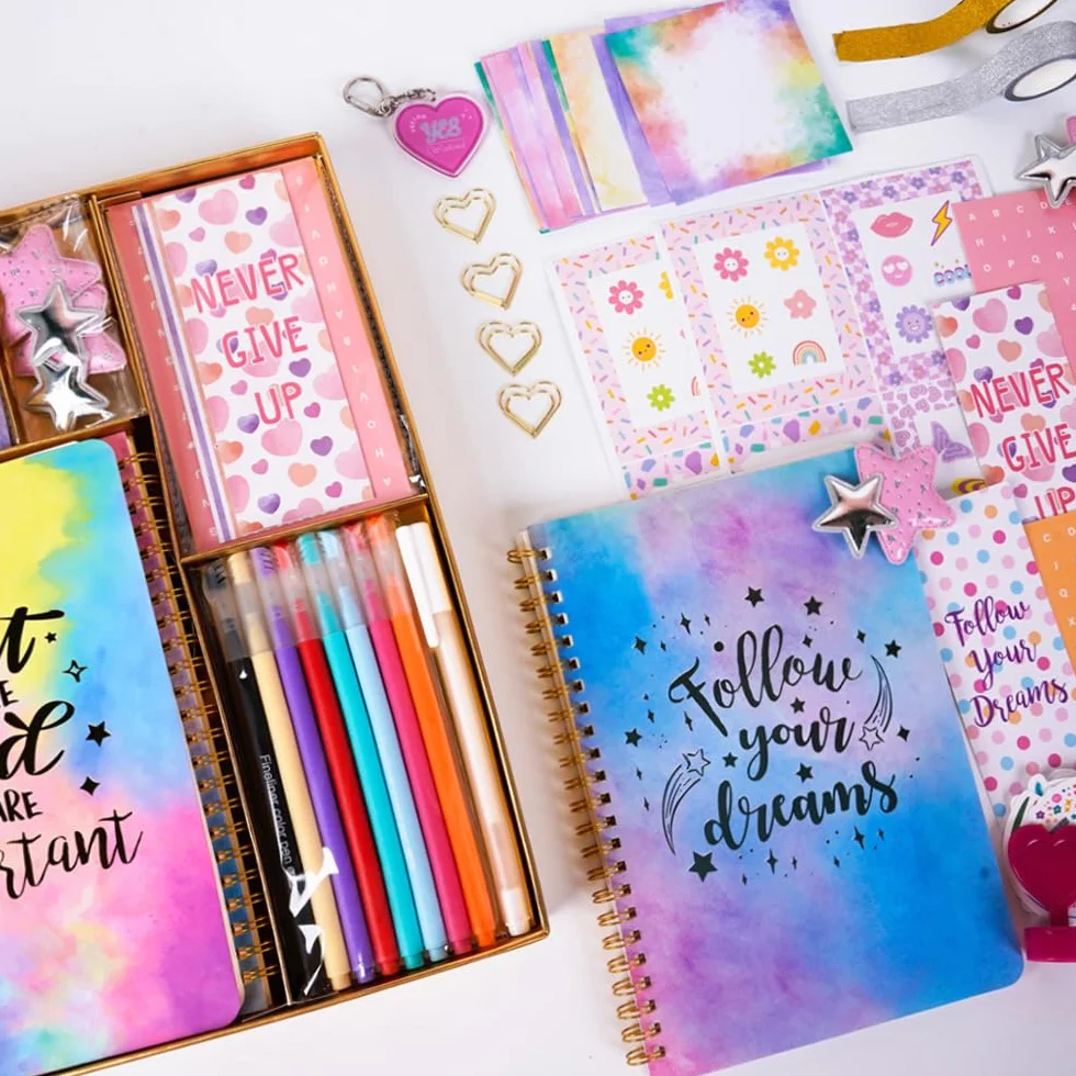 Kit de journal à faire soi-même avec couverture rigide – Cadeau de Pâques pour filles 8-12 ans – Scrapbook, agenda et papeterie