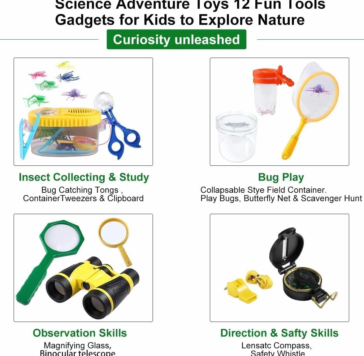 Ensemble Explorateur Extérieur Jouets Enfants 22 Pièces avec Jumelles, Loupe, Boussole Cadeau Pâques