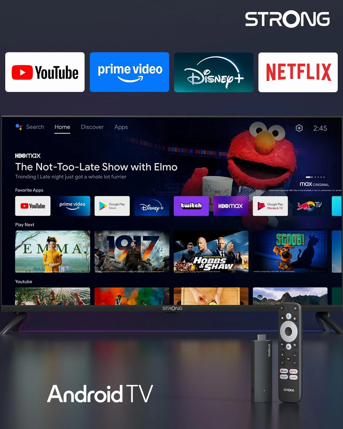 STRONG Leap-UNA Stick Android TV Box, Wi-Fi, Chromecast Intégré, Android 11, Assistant Google, HDR10+