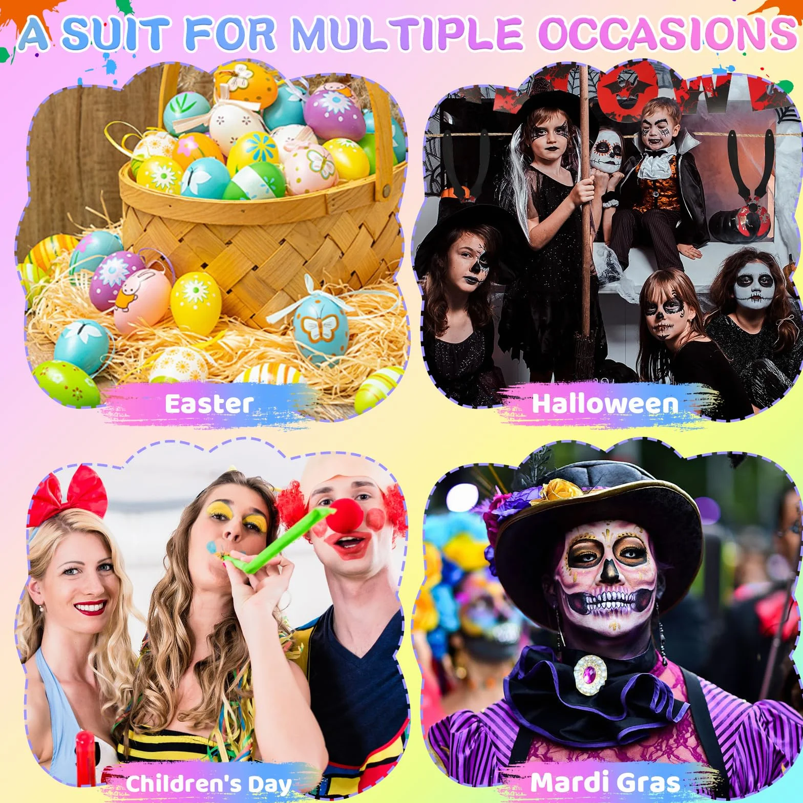 Kit de maquillage pour enfants 42 couleurs lavable visage avec pinceau pochoirs autocollants diamants Halloween carnaval
