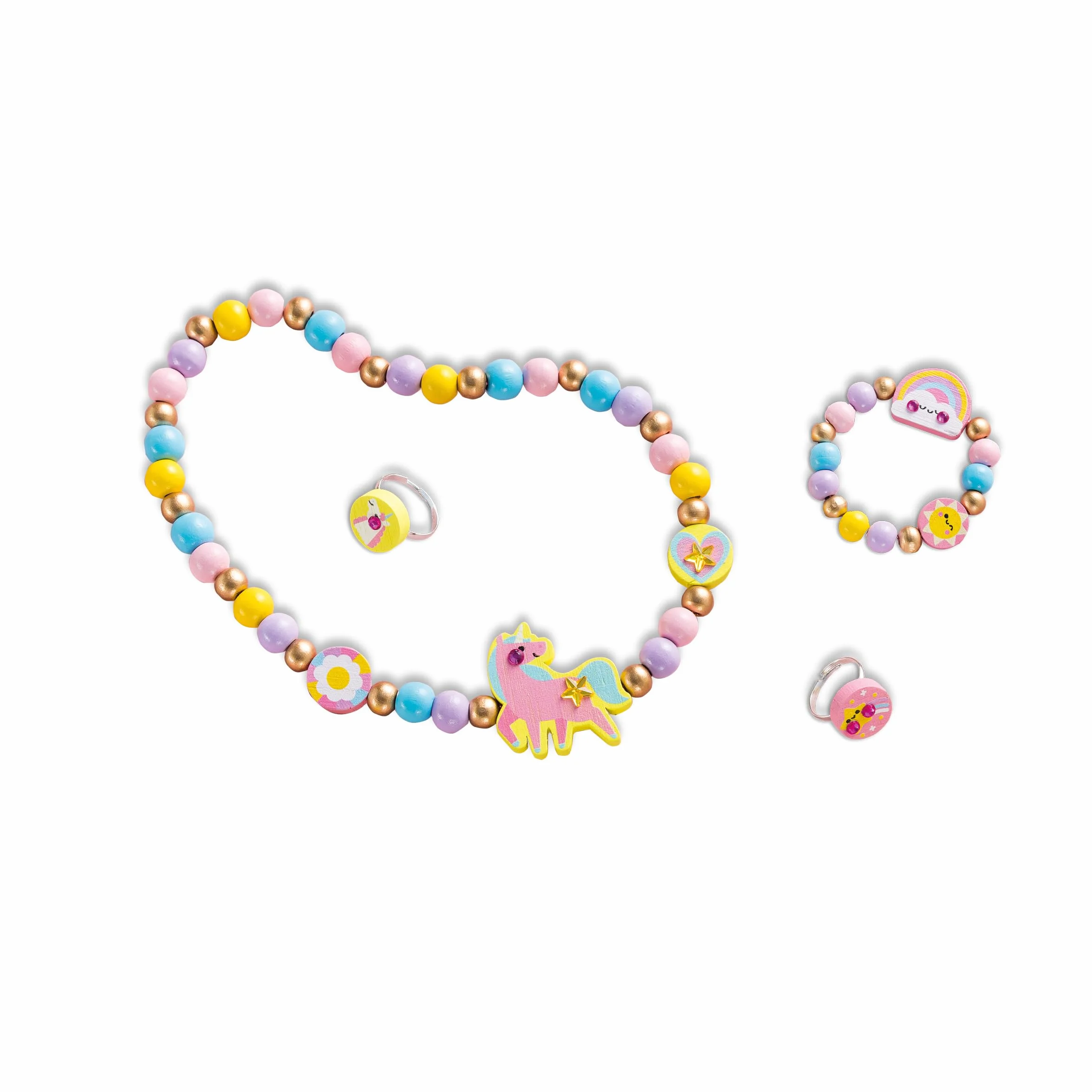 Janod Rainbow land Boîte de 4 bijoux en bois à créer