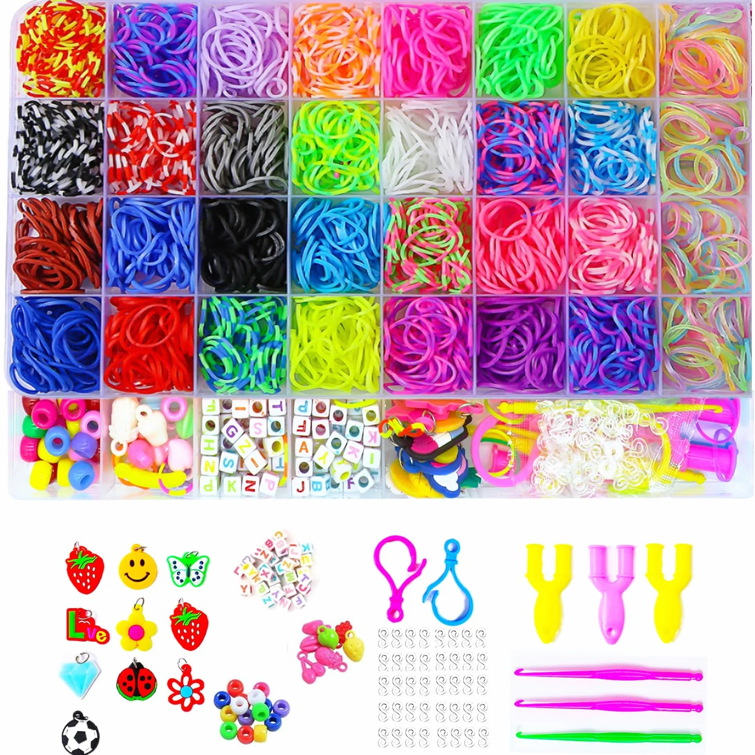 Yestrong 2500+ Elastique Bracelet Kit, 40 Grilles Bricolage Loom Bands avec Boîte de Rangement