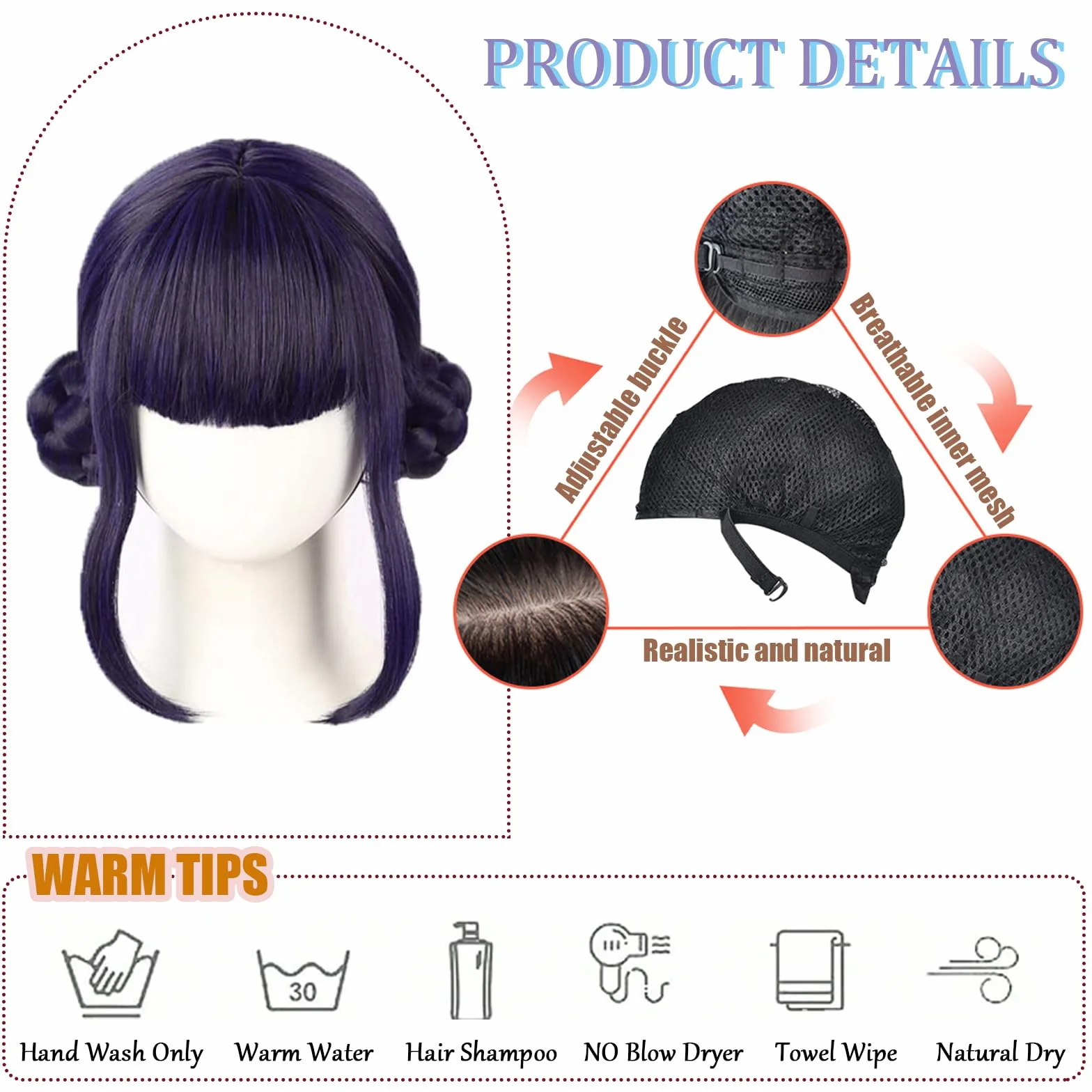 Perruque Costume Chasseur Enfants Violette Longue Cosplay Halloween