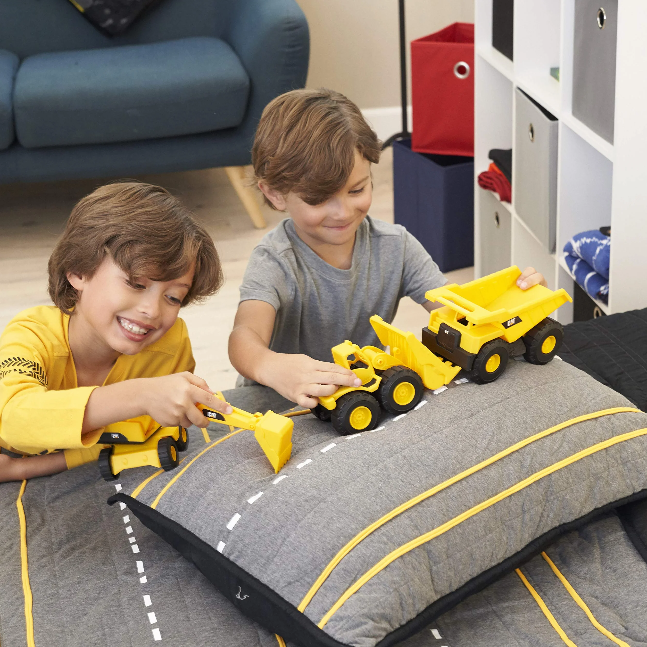 Ensemble de Véhicules de Construction CAT Officiels pour Enfants à Partir de 2 Ans - Camion à Benne Basculante, Chargeur, Excavatrice