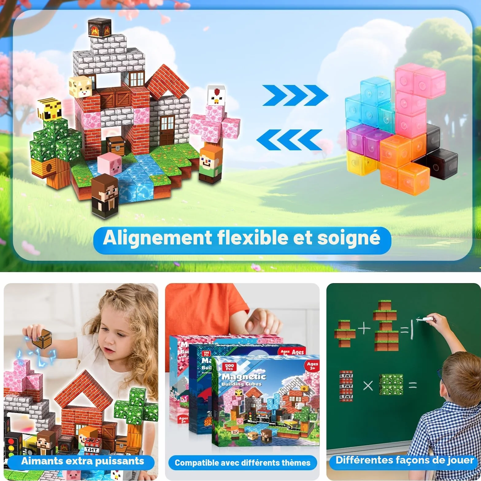 Blocs Magnétiques 200 Pièces Jeu de Construction pour Enfants 3-7 Ans