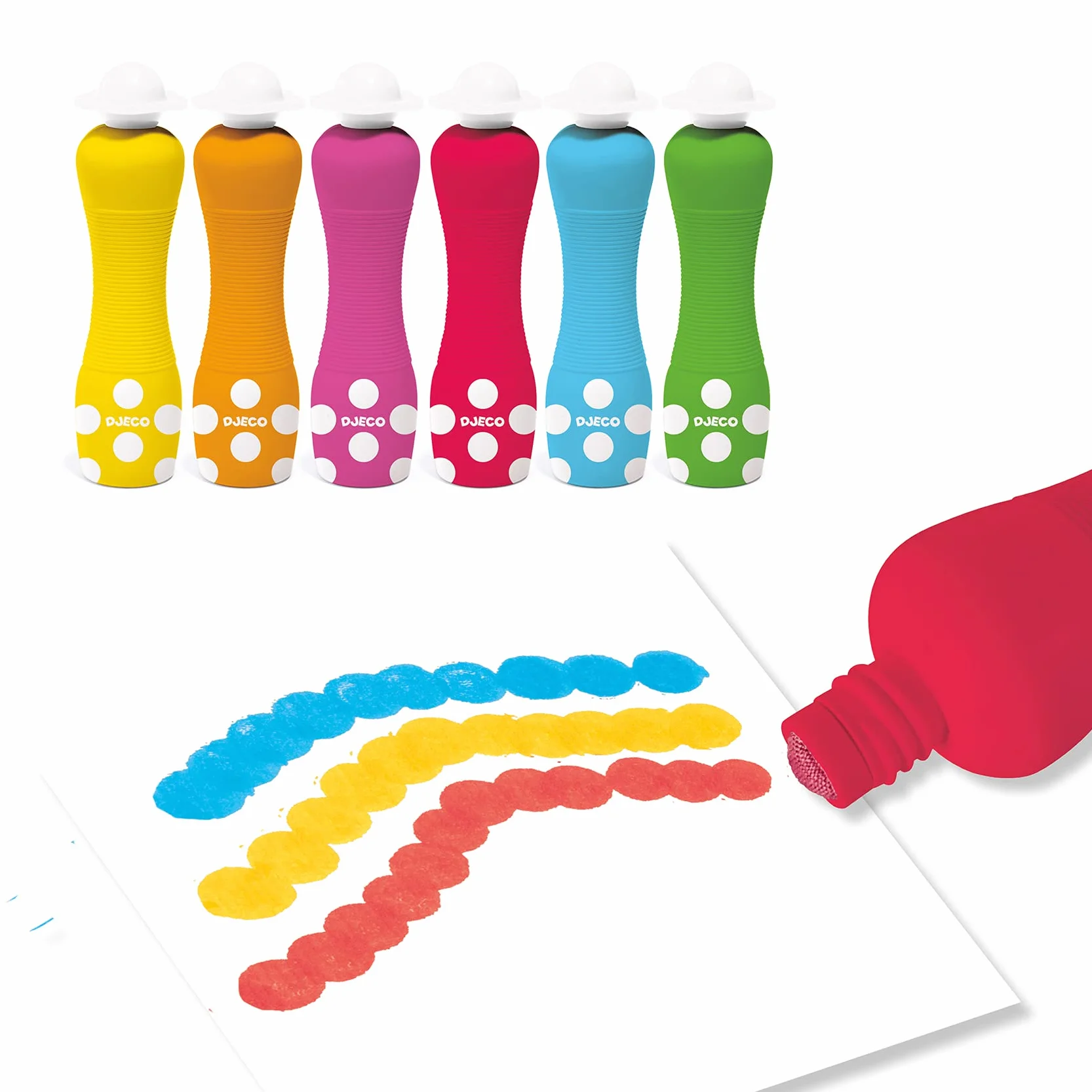DJECO Lot de 6 Marqueurs en Mousse Dessins Vibrants Encre Lavable