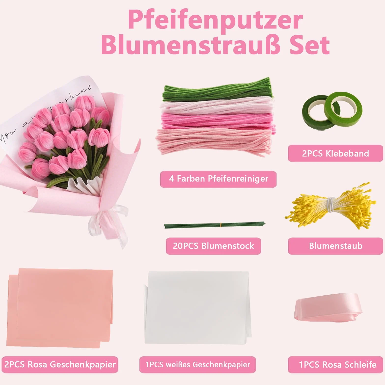 Pfeifenreiniger Bastelset 400 Stück Pastell