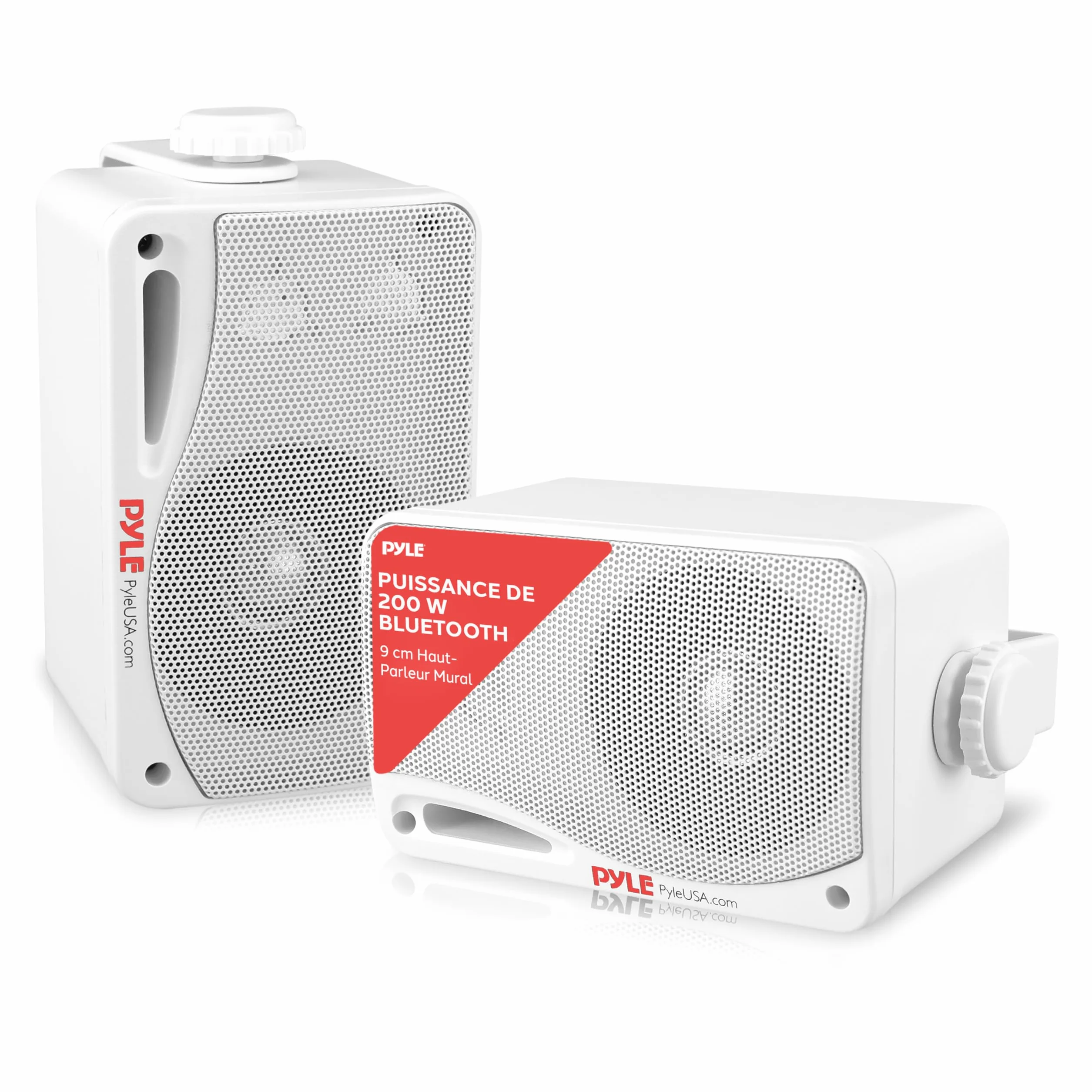 Pyle Enceinte d’Extérieur Bluetooth 200W, Paire d’Enceintes Actifs et Passifs 3 Voies, Blanc