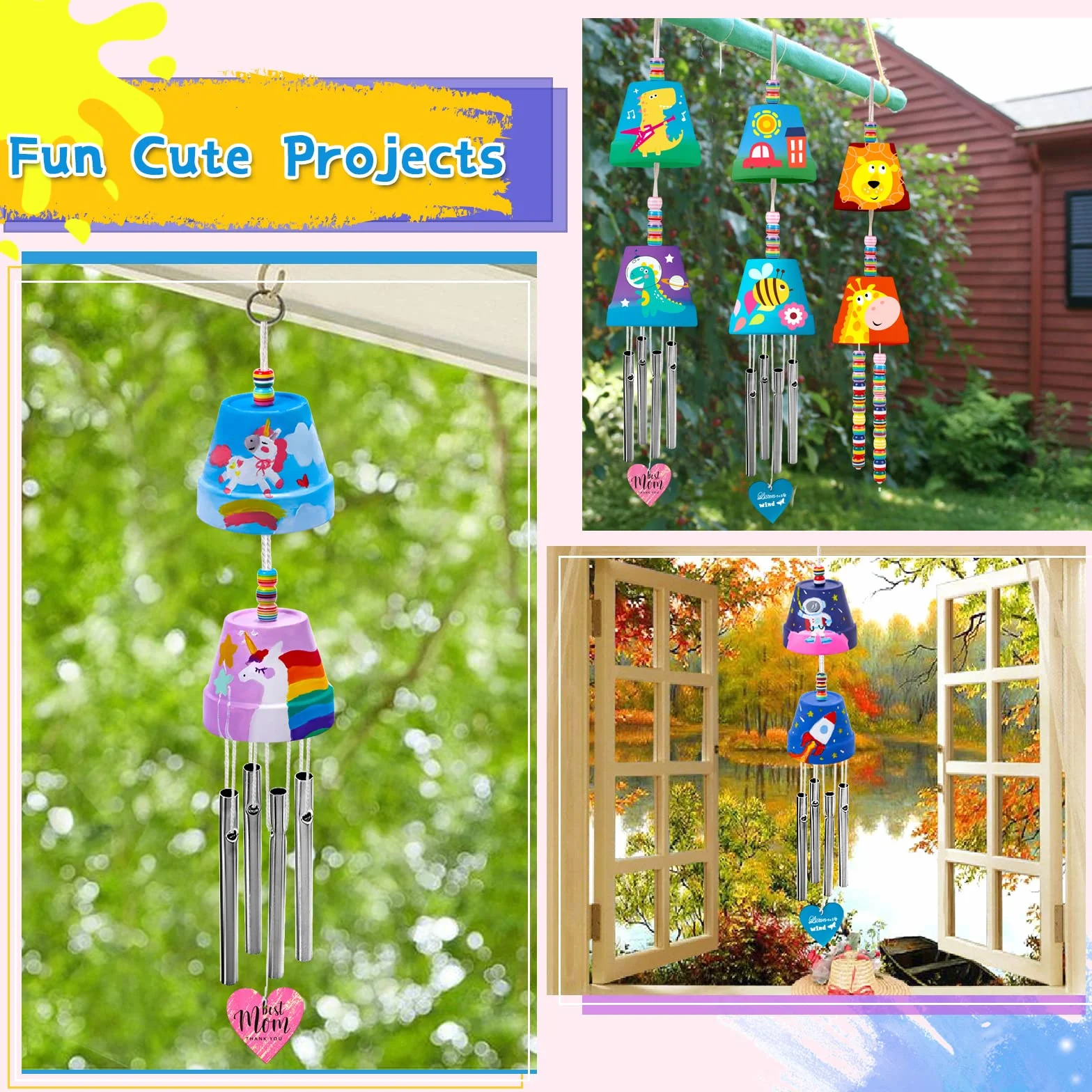 Kit de Carillon Éolien pour Enfants Bricolage Jouet Créatif avec Tiges Cadeau 3+