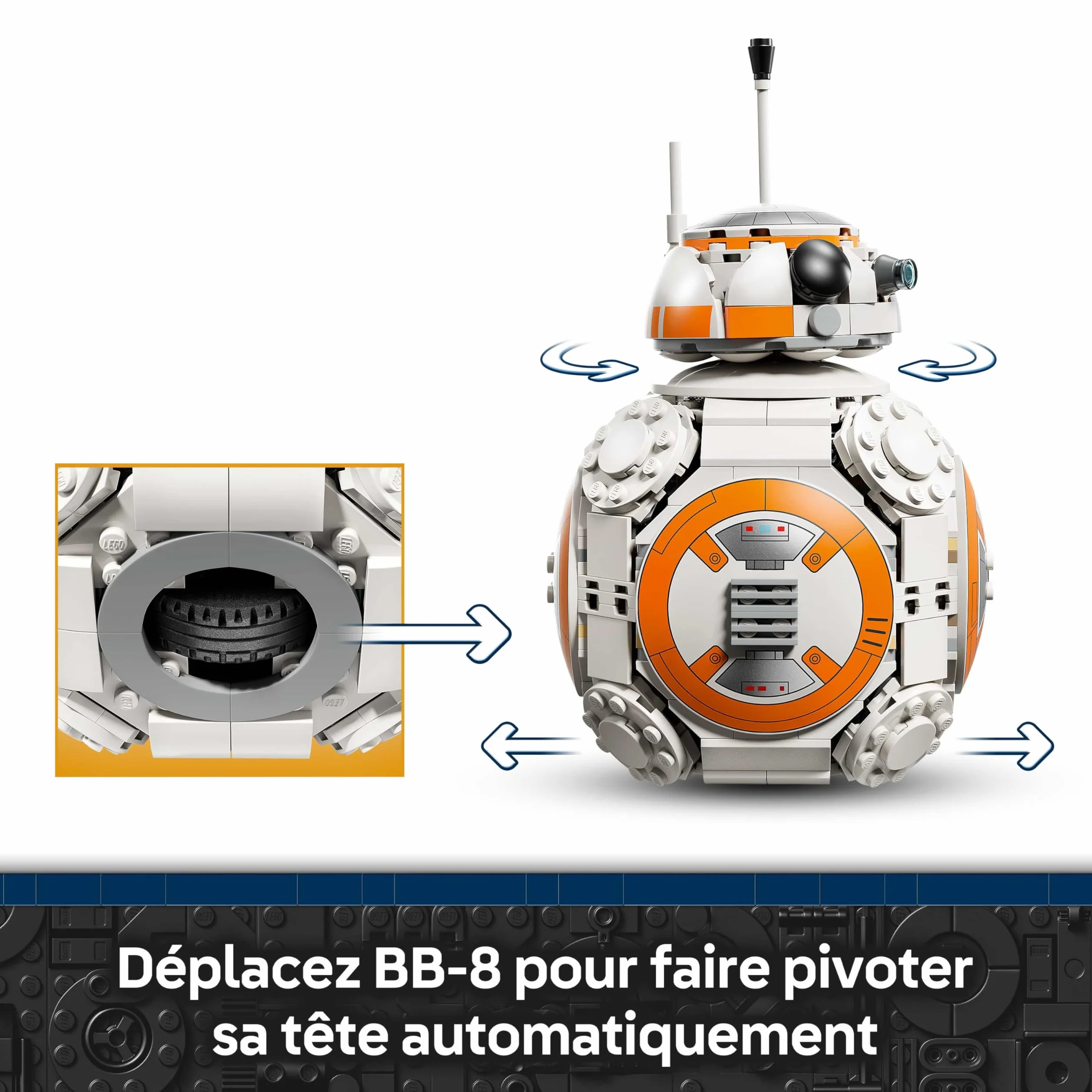 LEGO Star Wars 75452 Droïde Astromécano BB-8 Maquette Figurine Droïde Jouet Construction Tête Pivotante Roue