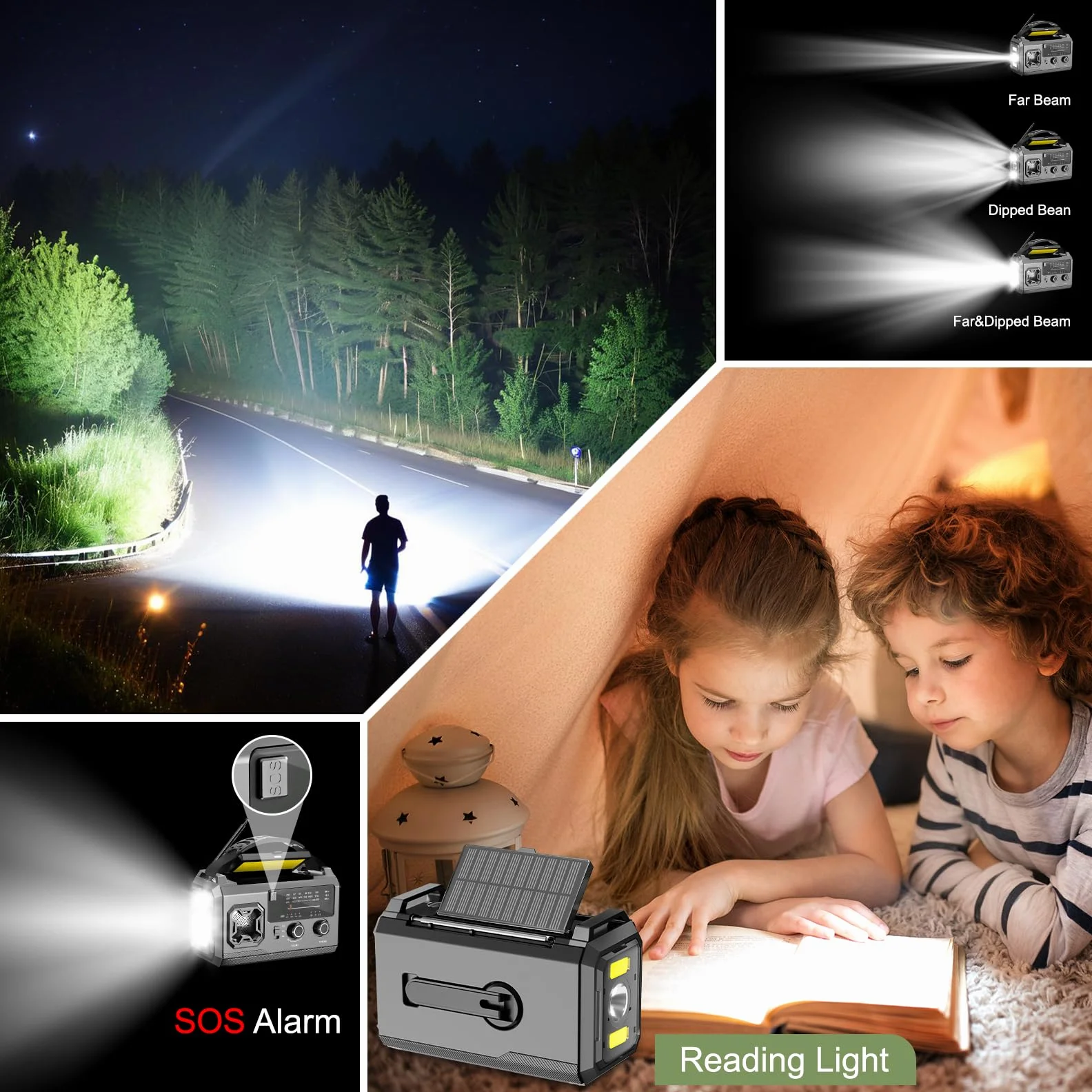 Radio Solaire Dynamo Survie 27000mAh Batterie Rechargeable AM/FM Lampe LED Alarme SOS Camping Randonnée Gris
