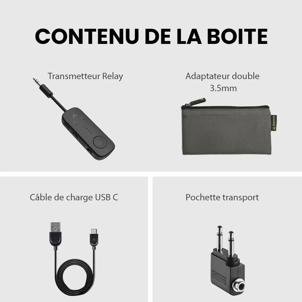 Avantree Relay Adaptateur Bluetooth 5.3 Avion Qualcomm aptX Adaptive 20H Autonomie Emetteur Audio sans Fil 3,5mm