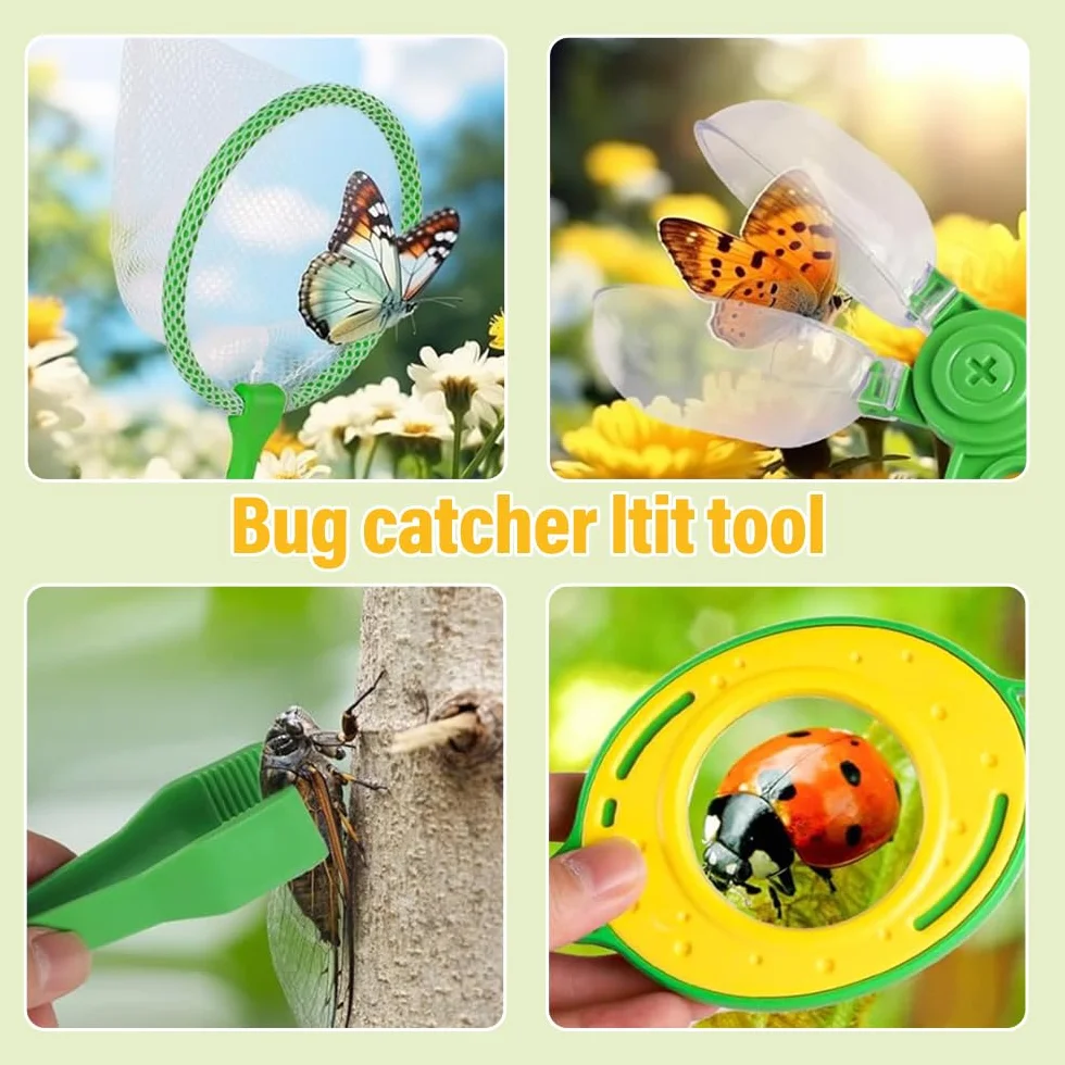 Kit Exploration Enfant Jeux Exterieur avec Boite Insecte, Loupe, 12 Insectes Plastique, Jouet Educatif 3-6 Ans