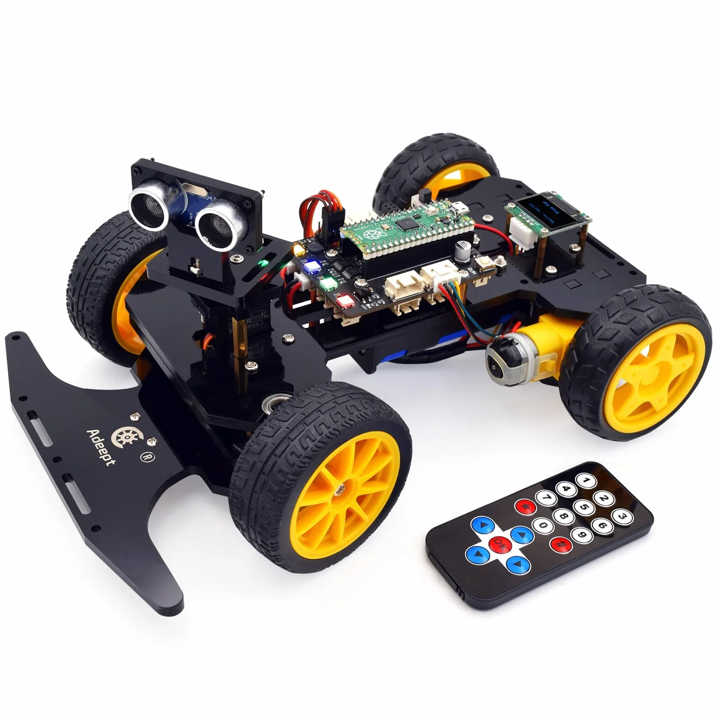 Adeept Kit de Voiture Intelligent pour Raspberry Pi Pico, Suivi de Ligne, évite Les Obstacles, lumière colorée, écran OLED, kit de Voiture Robot éducatif télécommandé STEM IR