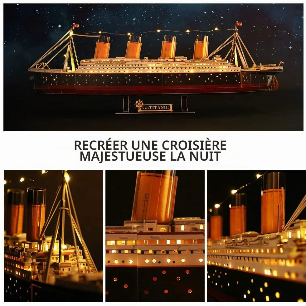 CubicFun Puzzle 3D Titanic LED 88 cm Bateau Modèle 266 Pièces