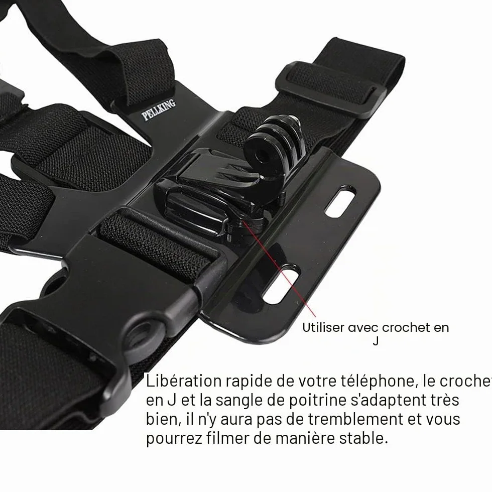 PellKing Harnais de Poitrine pour Téléphone Portable avec Clip pour Caméra d'Action POV
