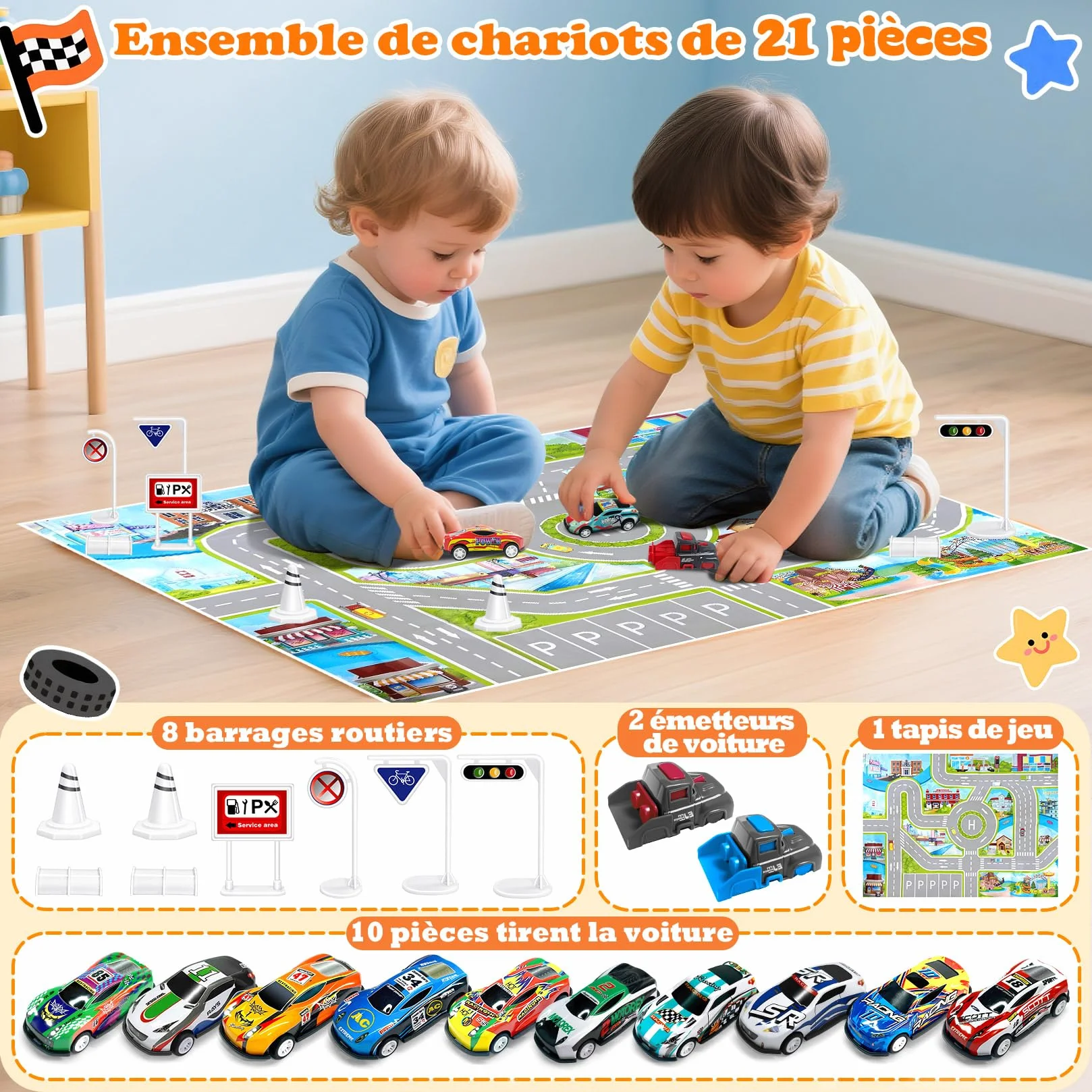 Coffret Petite Voiture Enfant, 10 Voitures Jouets avec Catapulte & Tapis de Jeu, Lot Miniature Métal 1/64, Véhicules à Friction 3-8 Ans