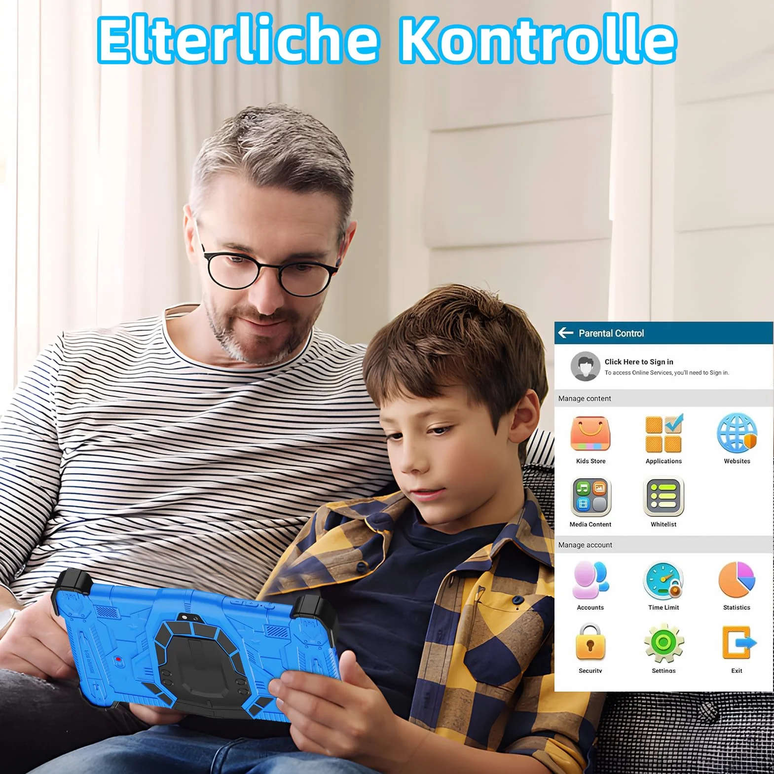 EagleSoar Tablette Enfants 10 Pouces, Android 14 Processeur Octa-Core, Kids 3 à 12 Ans, 10Go RAM + 64Go ROM, AVCE Logiciel Apprentissage pour Eenfants et Contrôle Parental (Blau)