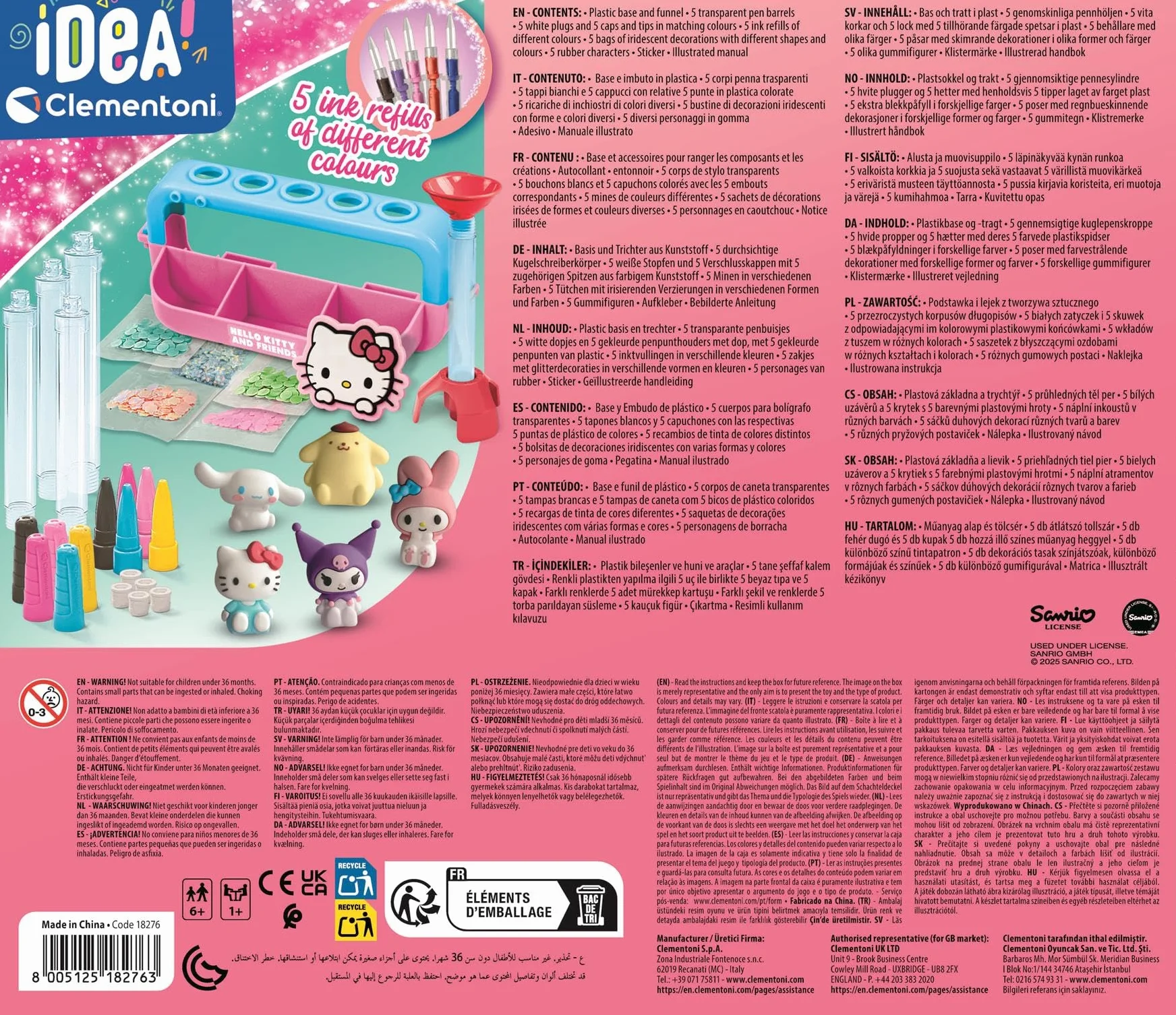 Clementoni Atelier Hello Kitty 5 Stylos Figurines Décorations Stickers 6 Ans+