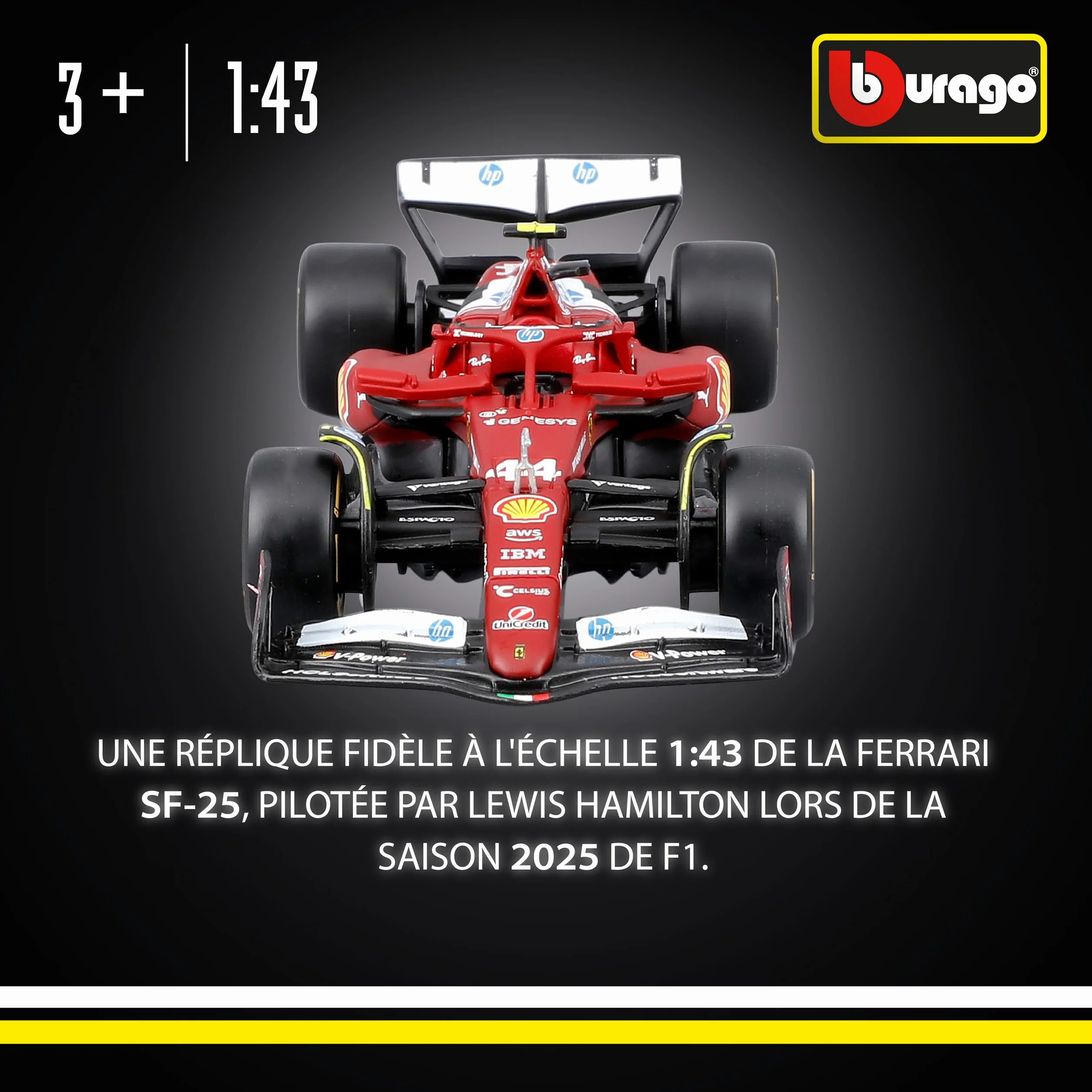 Bburago Ferrari SF-25 F1 2025 #44 Hamilton miniature Formule 1 licence officielle