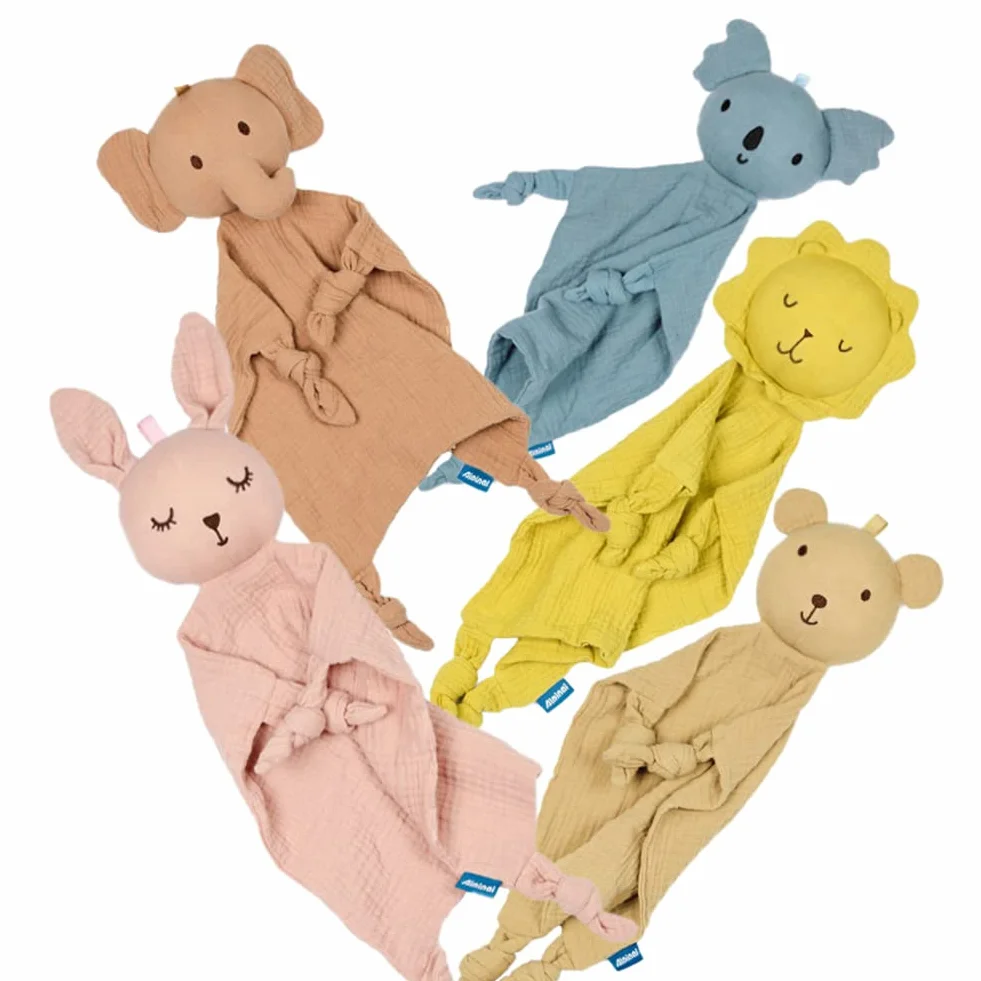 Doudou Ours pin Bébé Jouet de Dentition Doux Respirable Couverture Sensorielle Mouchoir en Coton