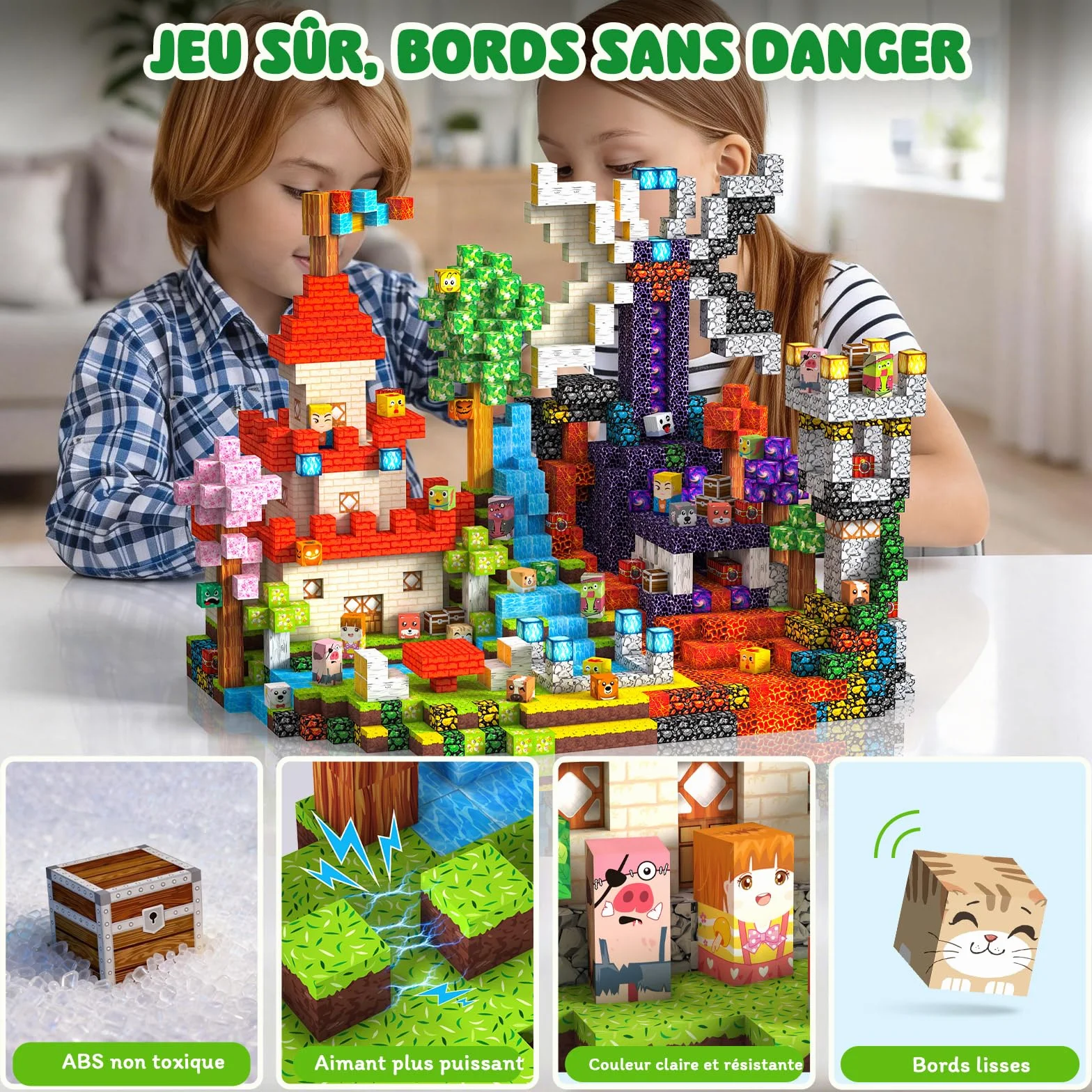 Jeu de Construction Magnétique Enfant 330 Pièces Blocs Magnétiques 2CM Jouet Créatif Montessori 3+ Ans