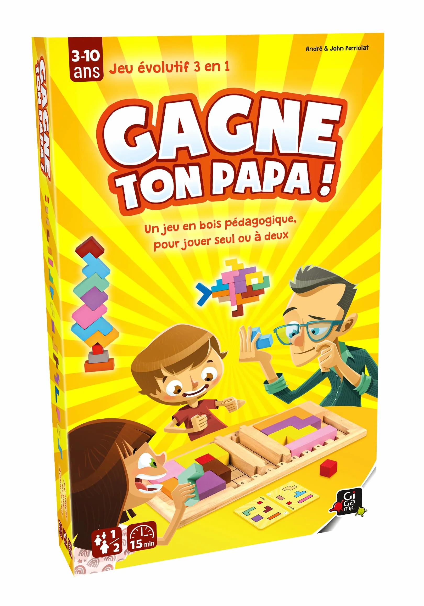 GIGAMIC Gagne Ton Papa Jeu de société Casse-tête évolutif Bois dès 3 Ans Jeu de réflexion logique et géométrie pour Enfant