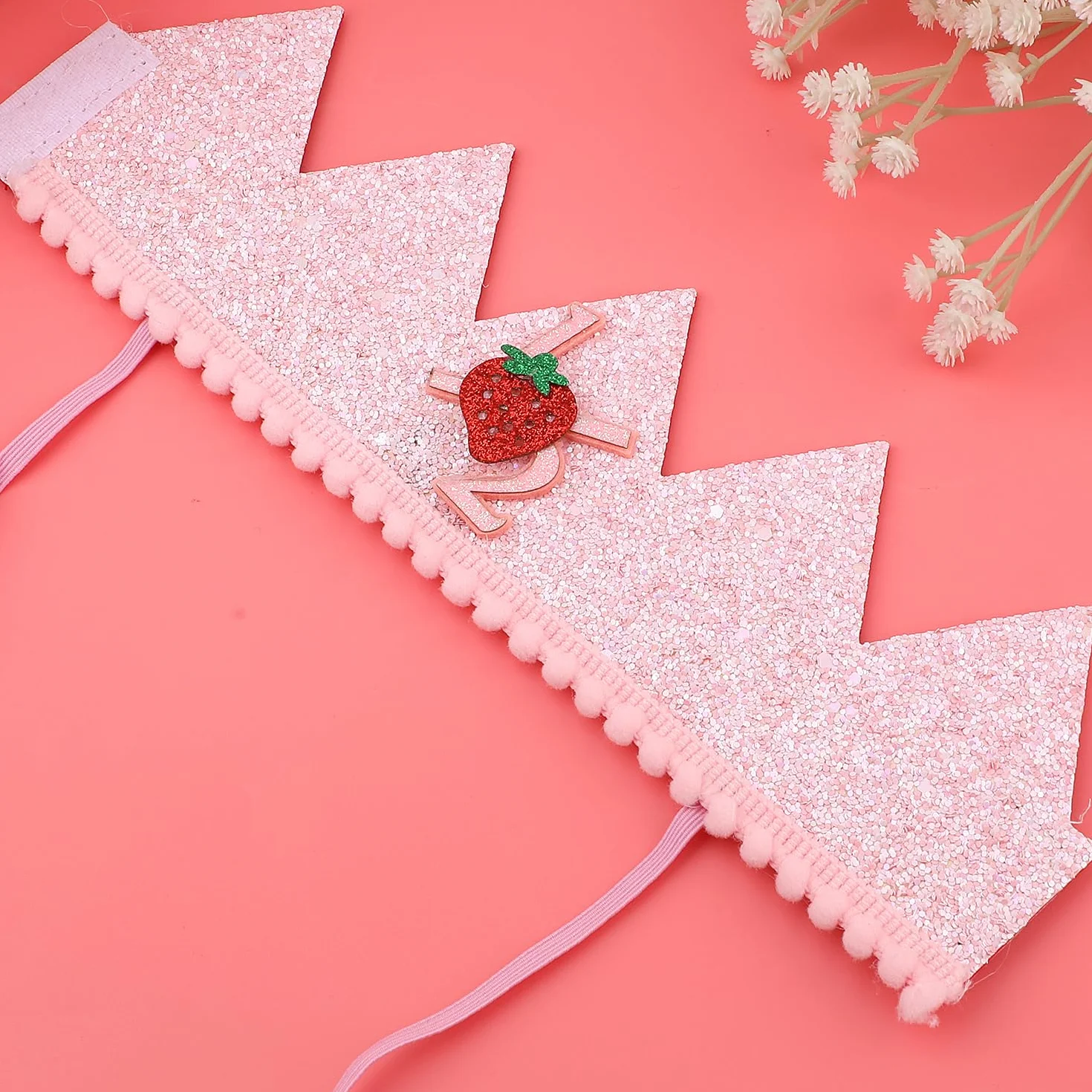 PEUTIER Chapeau Fraise 1/2 Anniversaire, Demi-Anniversaire Baies Roses Couvre-Chef pour Décoration Fête Baby Shower