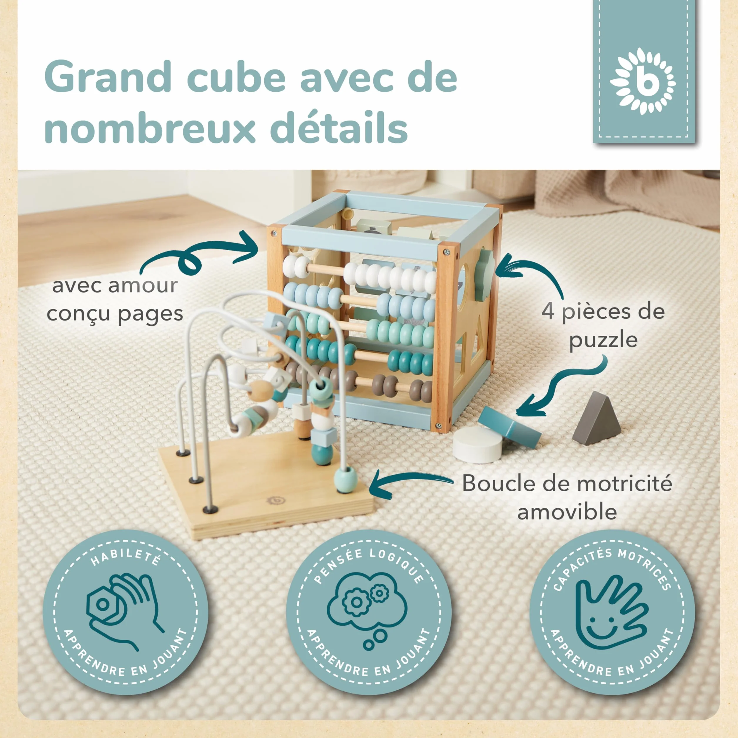 BIECO Cube D'activité Bois Jeu Motricité Bébé Table