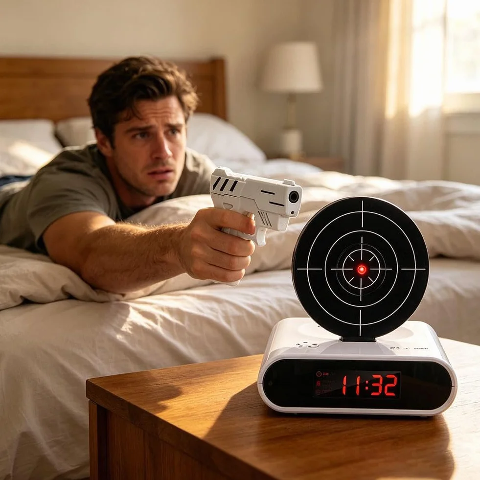Réveil cible avec tir de pistolet, affichage LED, gadget interactif pour maison et bureau